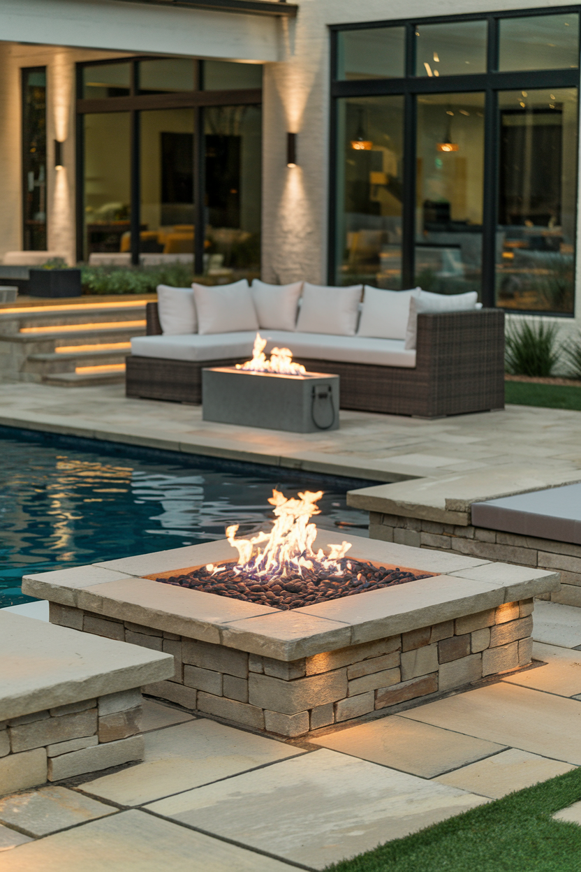 Poolside Fire Pit Outdoor Pool Area Ideas: 38 Stylish Designs for Modern, Rustic ...