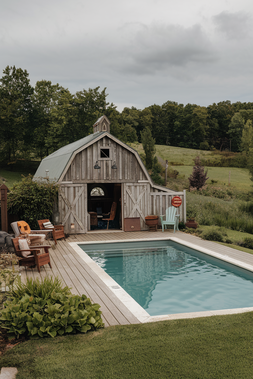 Rustic Pool Shed Outdoor Pool Area Ideas: 38 Stylish Designs for Modern, Rustic ...