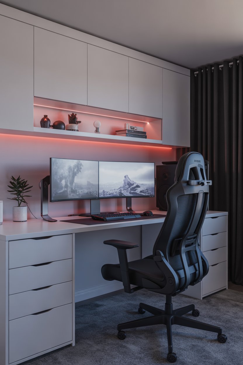 Gaming Room Setup 2026 35 Creative Ideas For Minimalist Cozy Luxury And 1. Minimalist White And Black Setup 