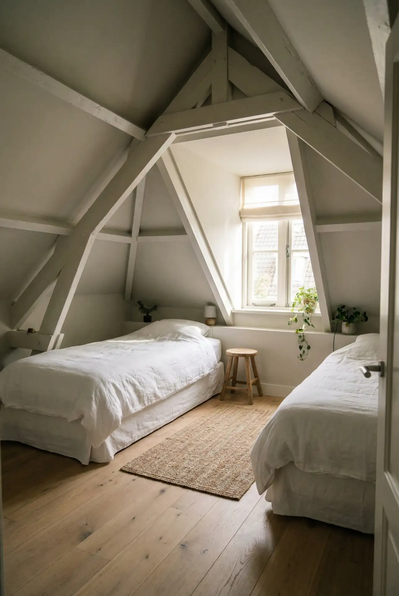 Attic Twin Bedroom with Sloped Ceilings 1