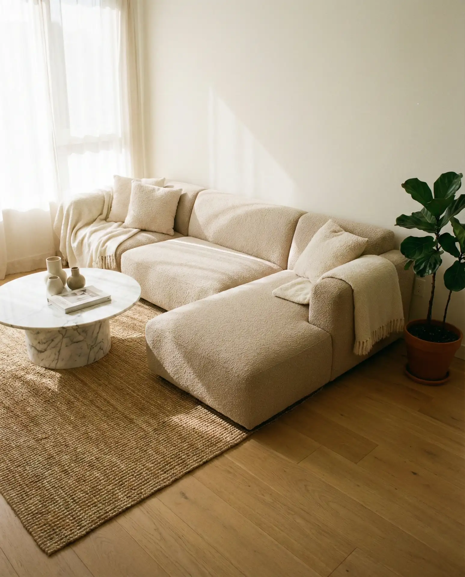 Beige Bouclé Sectional for Texture Lovers 1