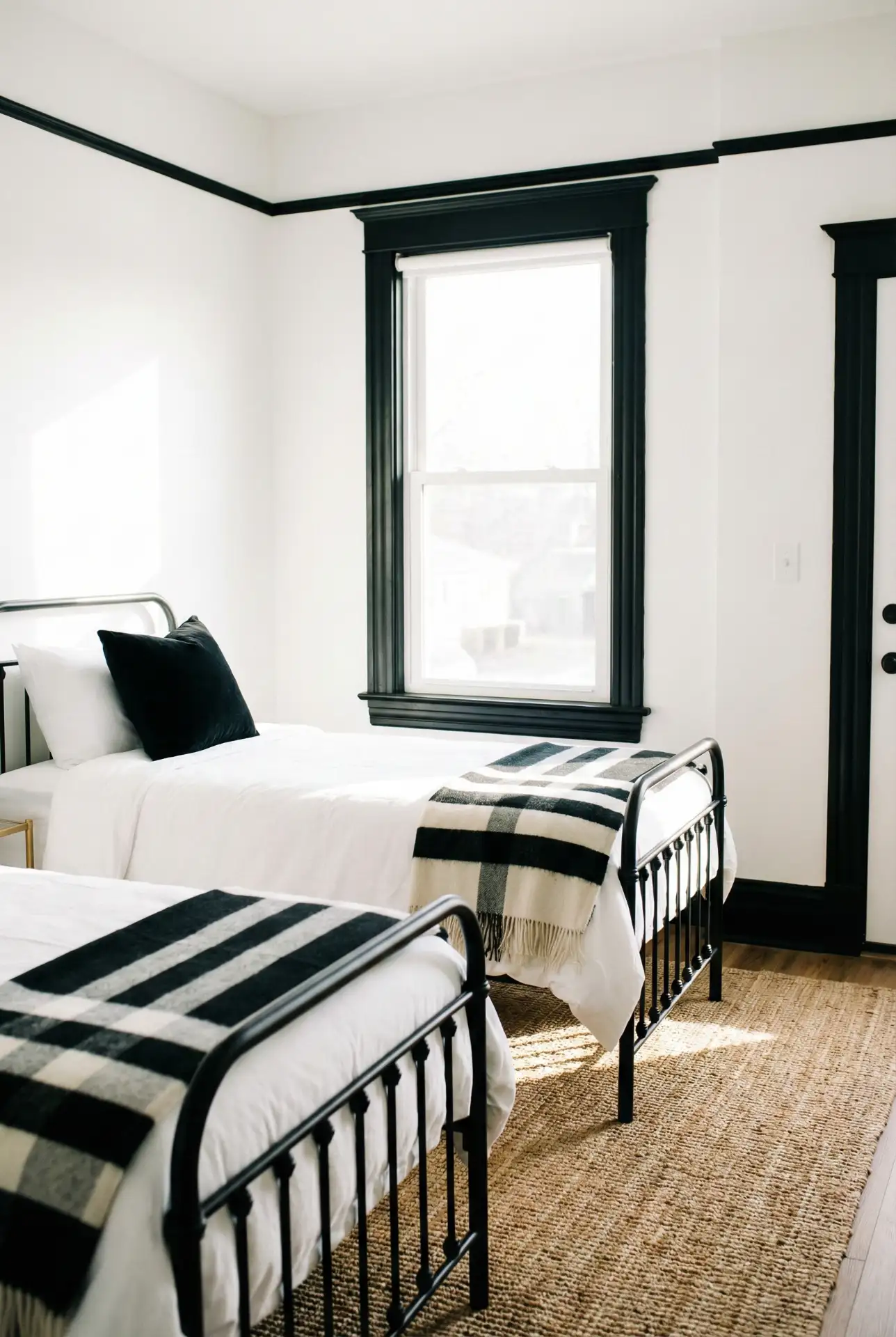 Black and White Twin Bedroom with Graphic Contrast 1