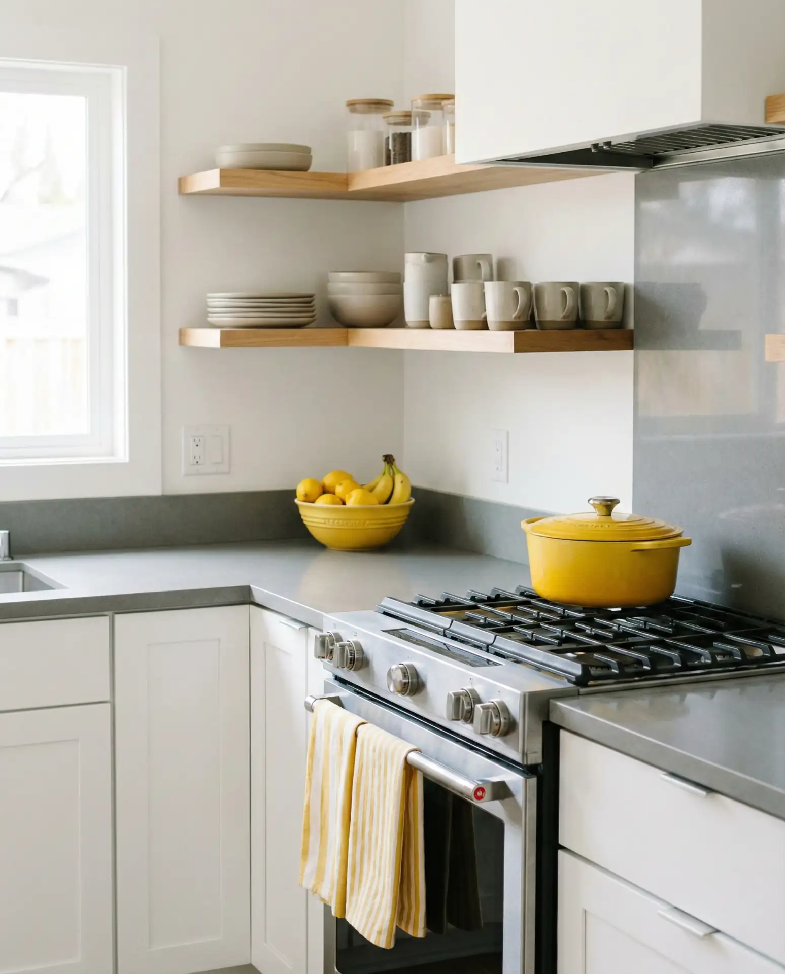 Bold Yellow Decor in Neutral Kitchens 1