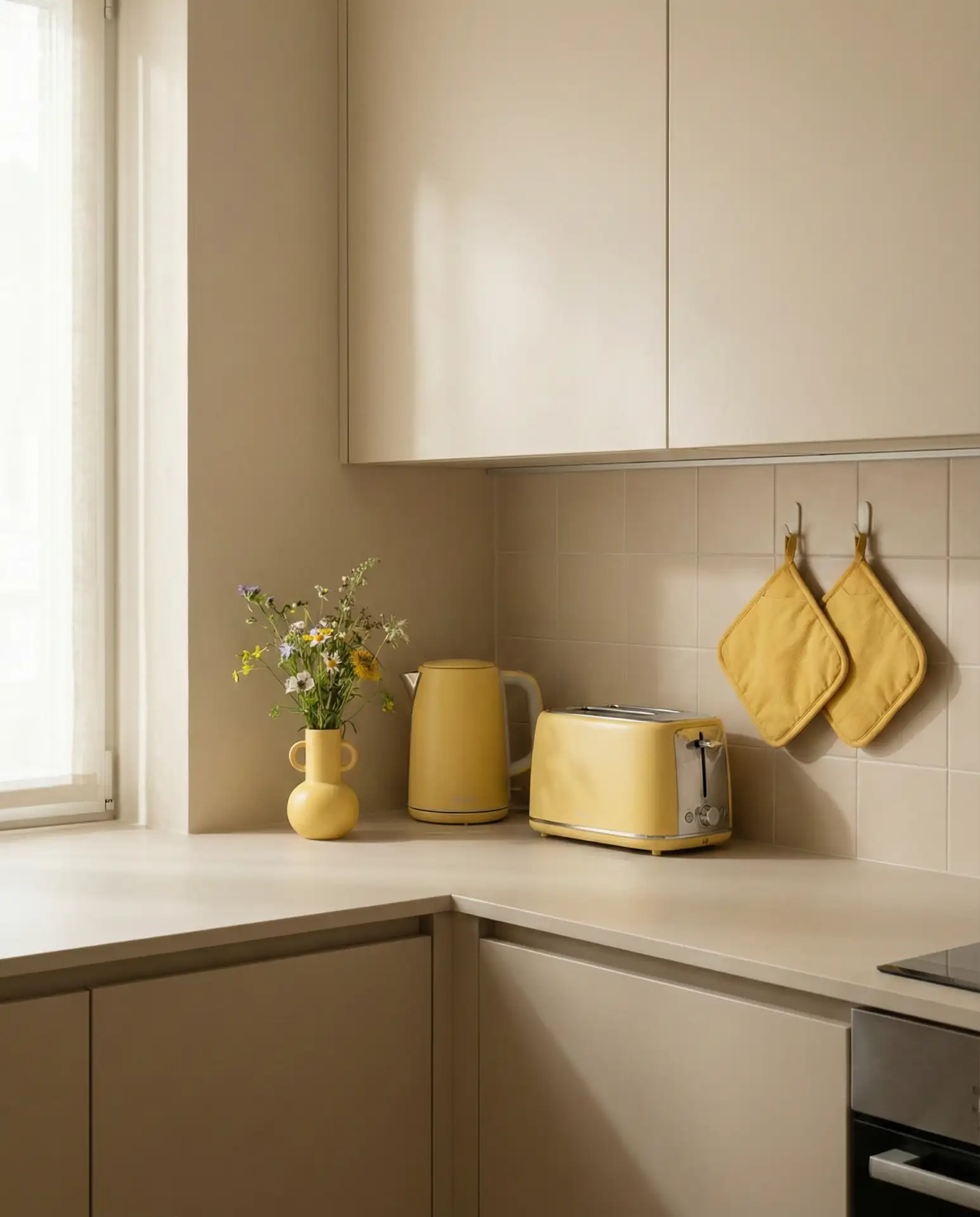 Bold Yellow Decor in Neutral Kitchens 2