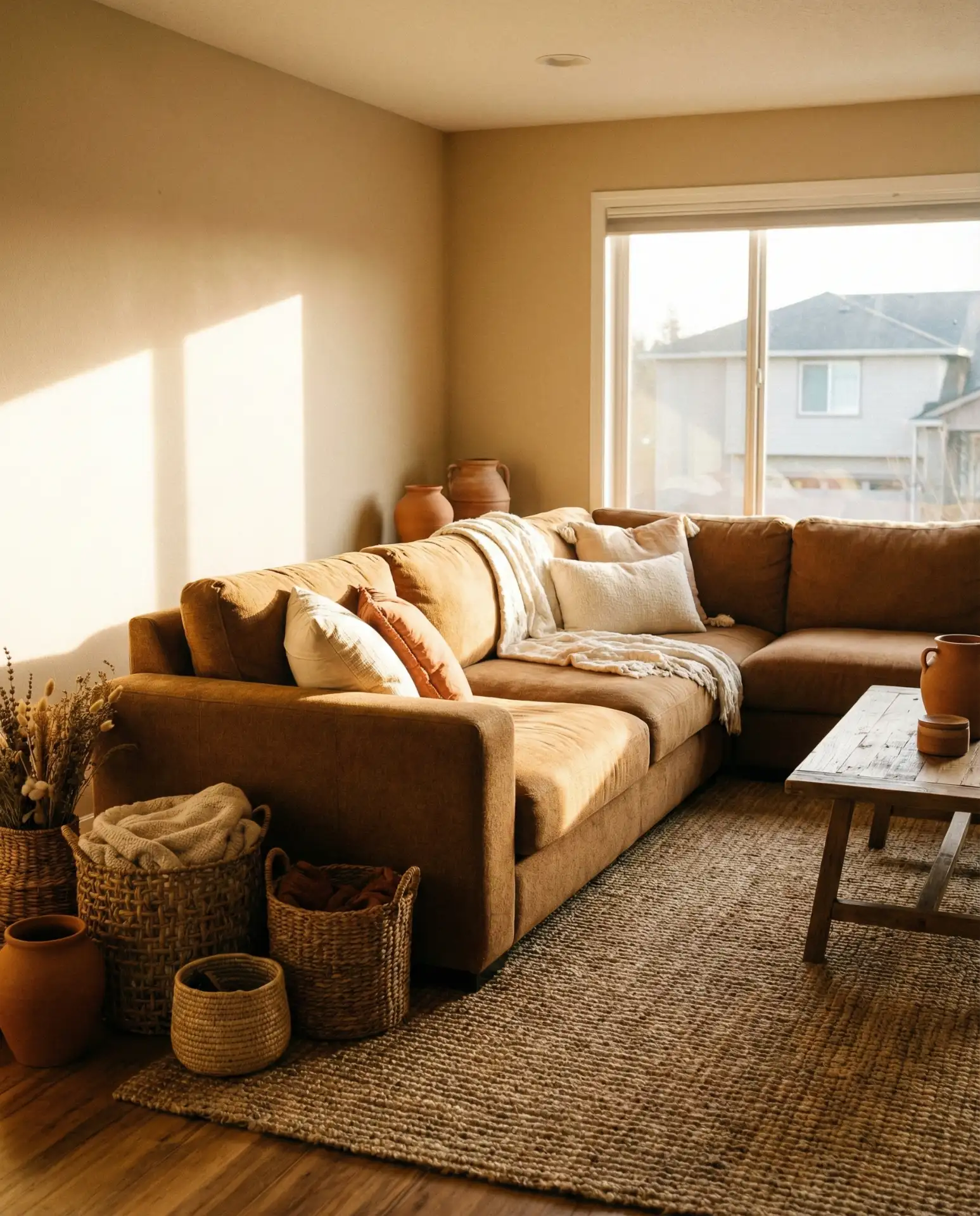 Brown Tonal Living Room with Warm Layers 1