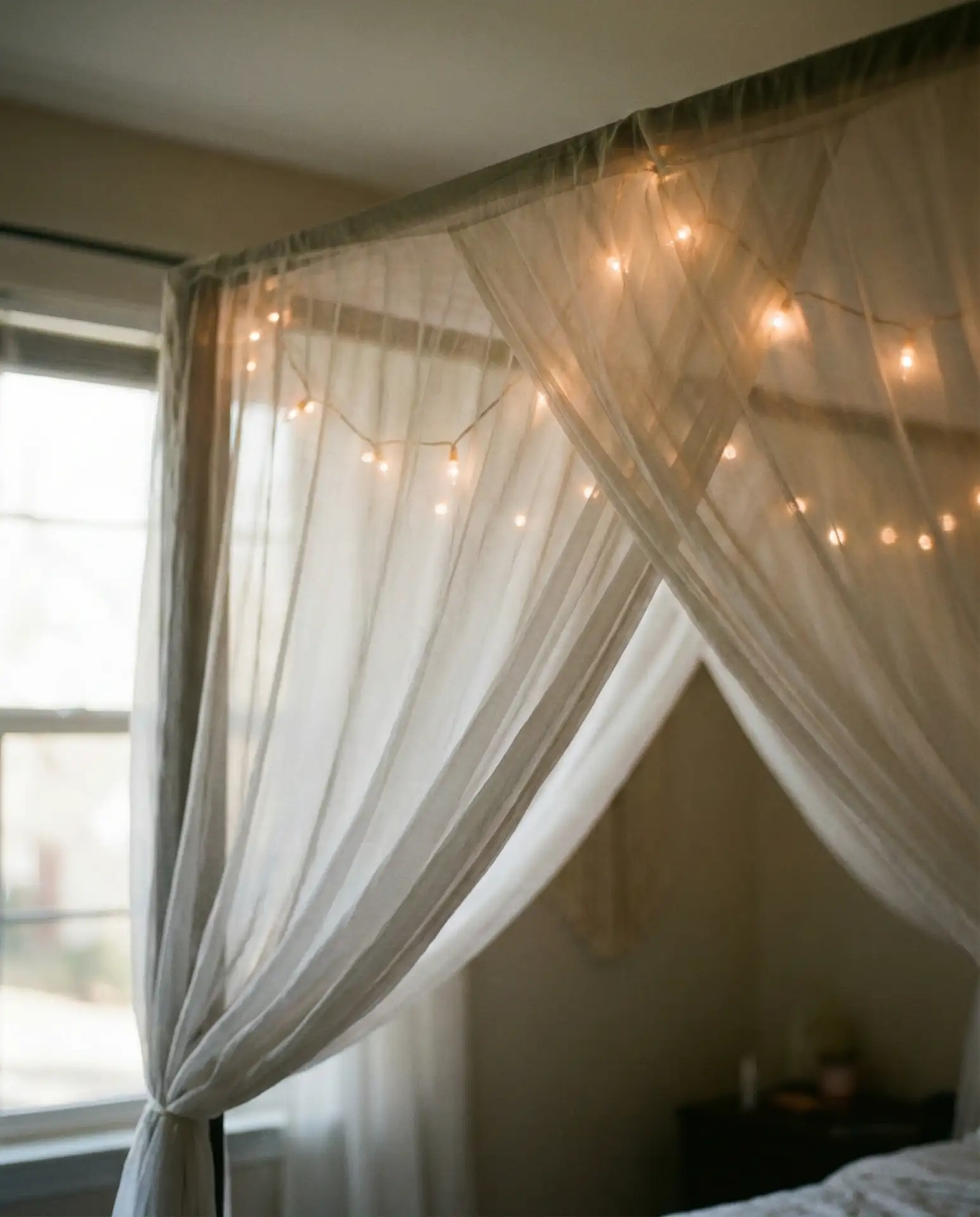 Canopy Bed with String Lights for Dreamy Ambiance 1