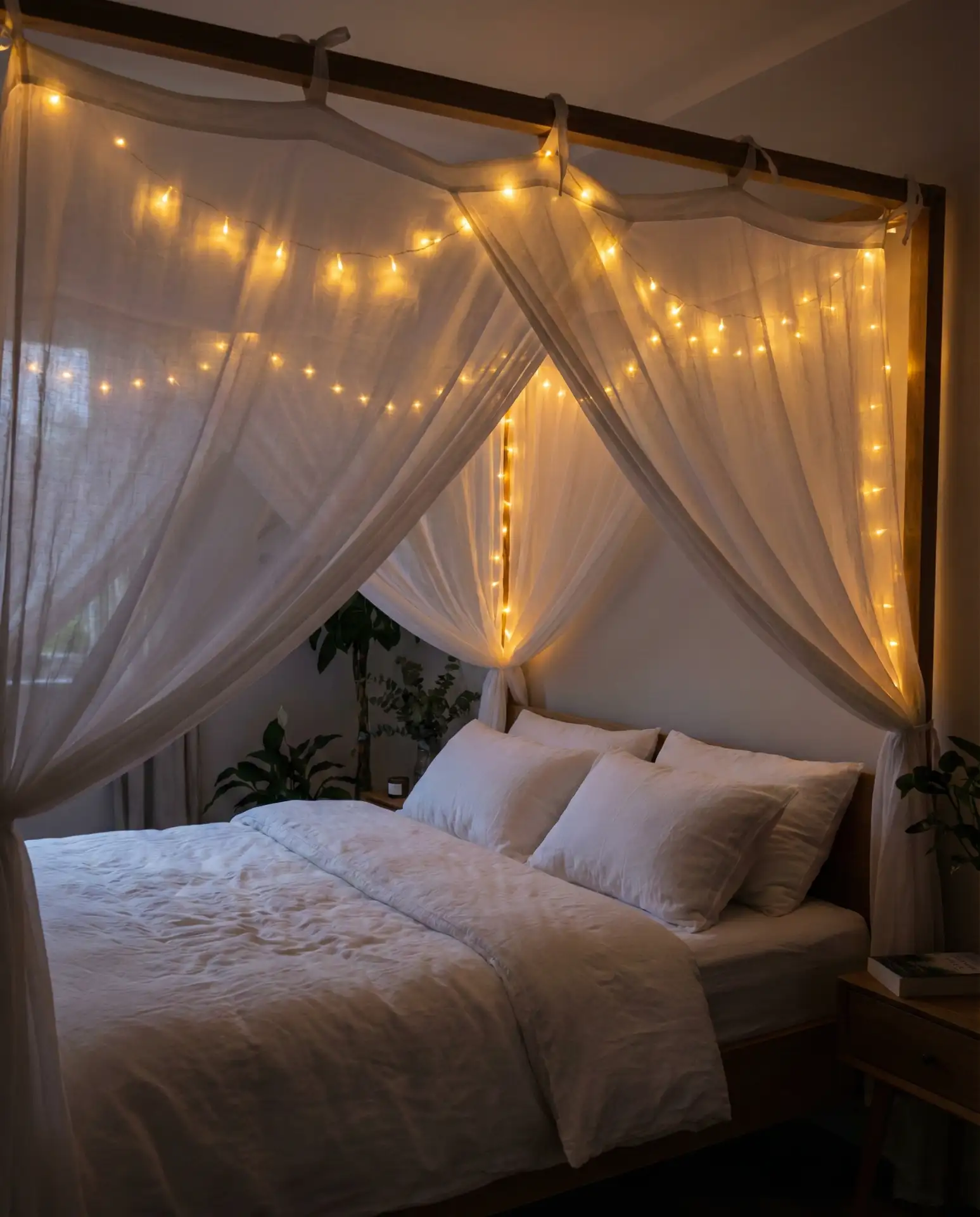 Canopy Bed with String Lights for Dreamy Ambiance 2