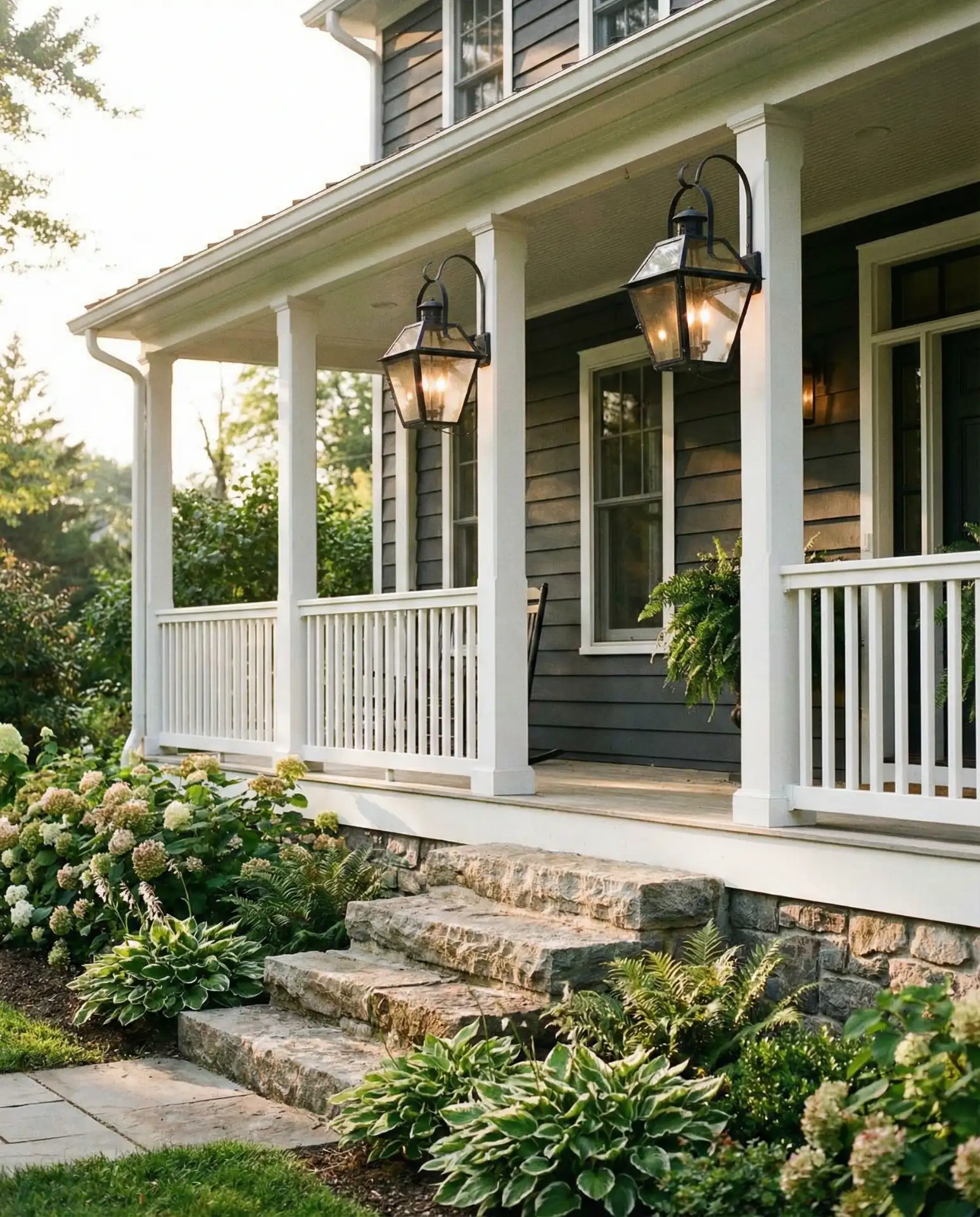 Charcoal Gray Farmhouse with White Trim 1