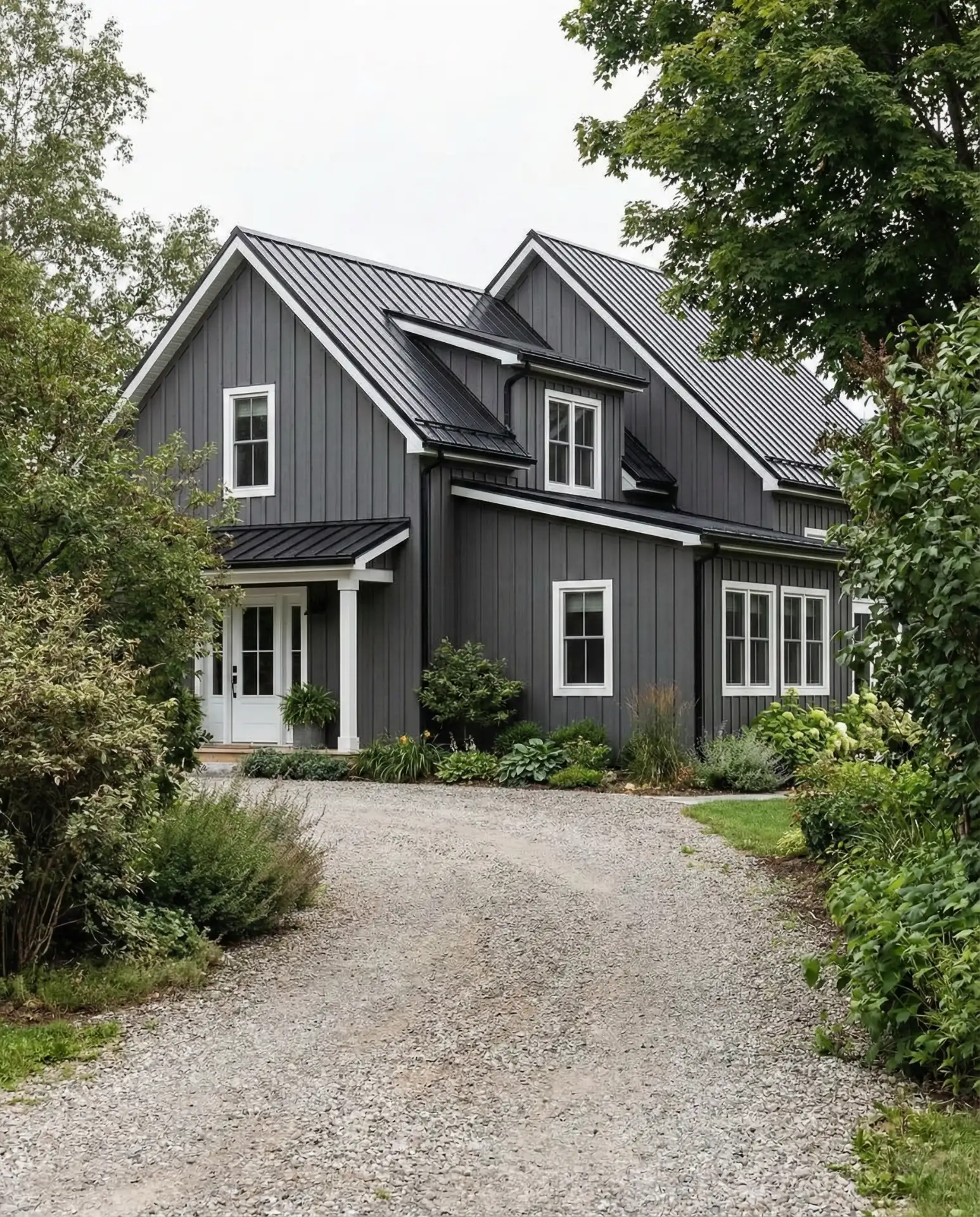 Charcoal Gray Farmhouse with White Trim 2