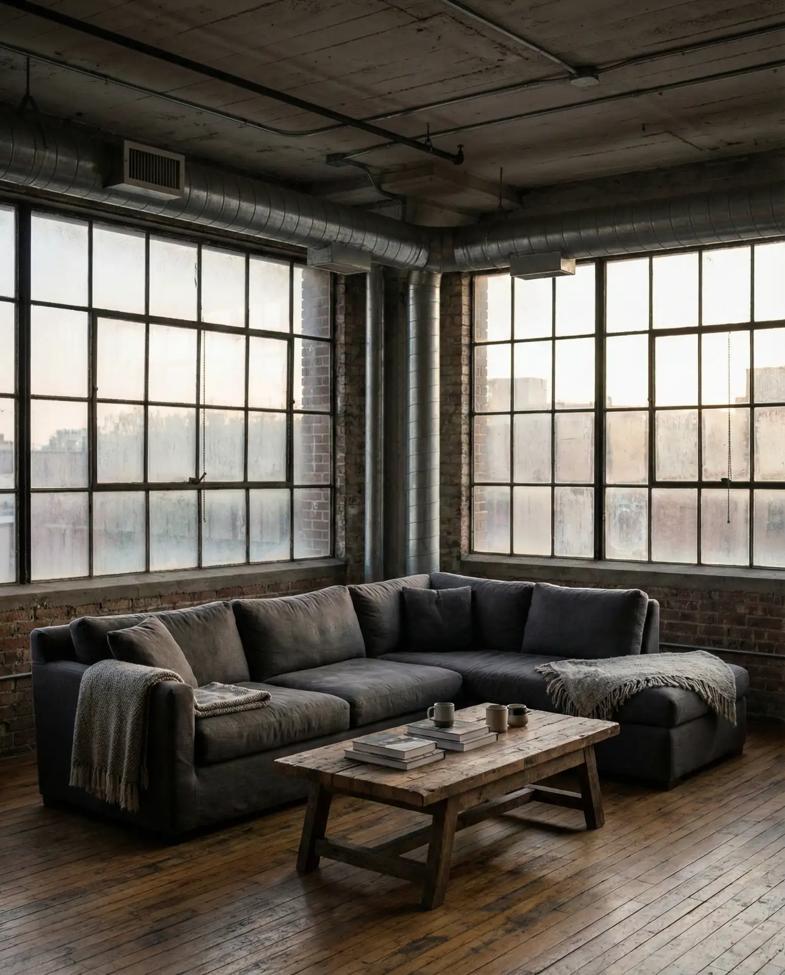 Charcoal Sectional in an Industrial Loft 1