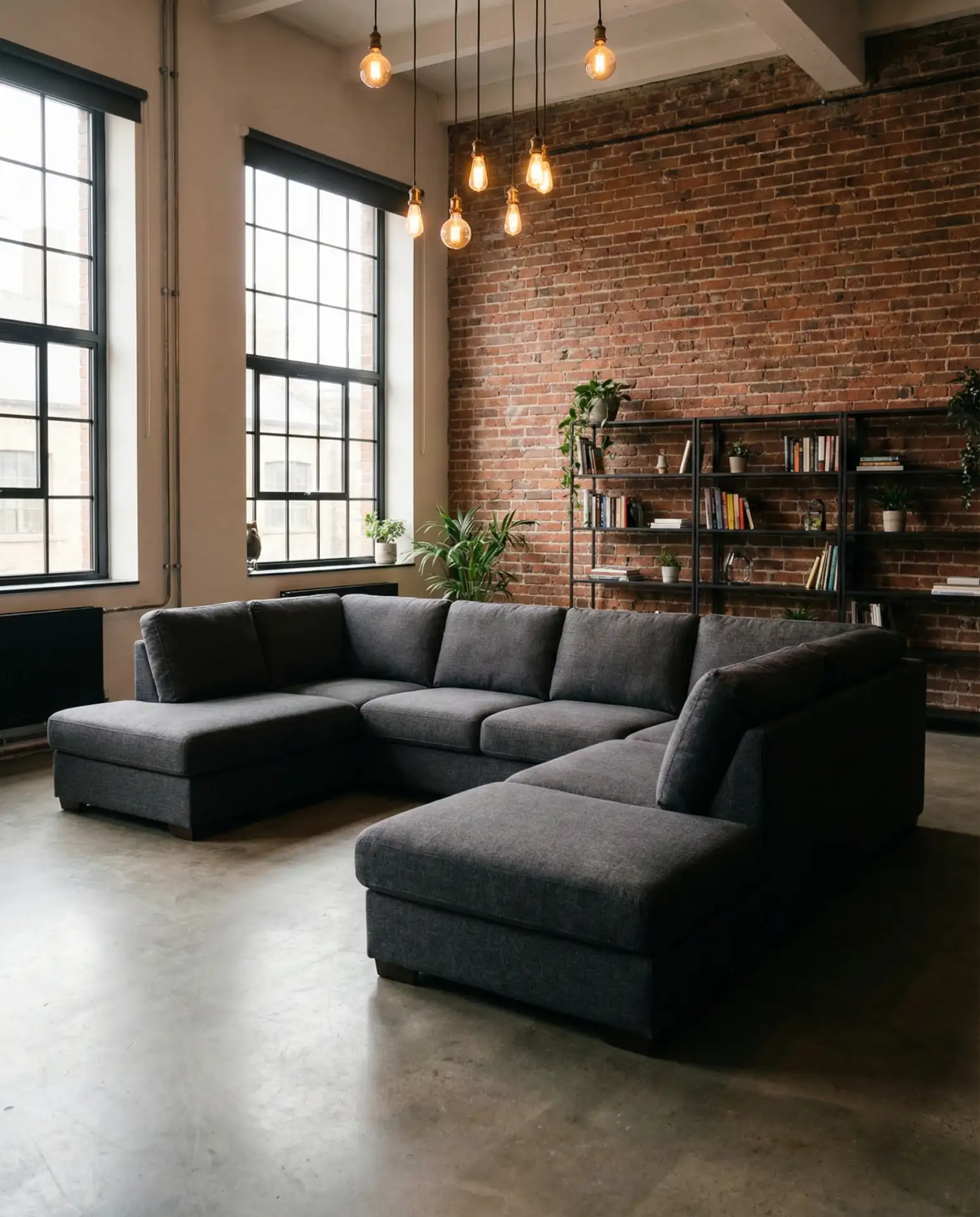 Charcoal Sectional in an Industrial Loft 2