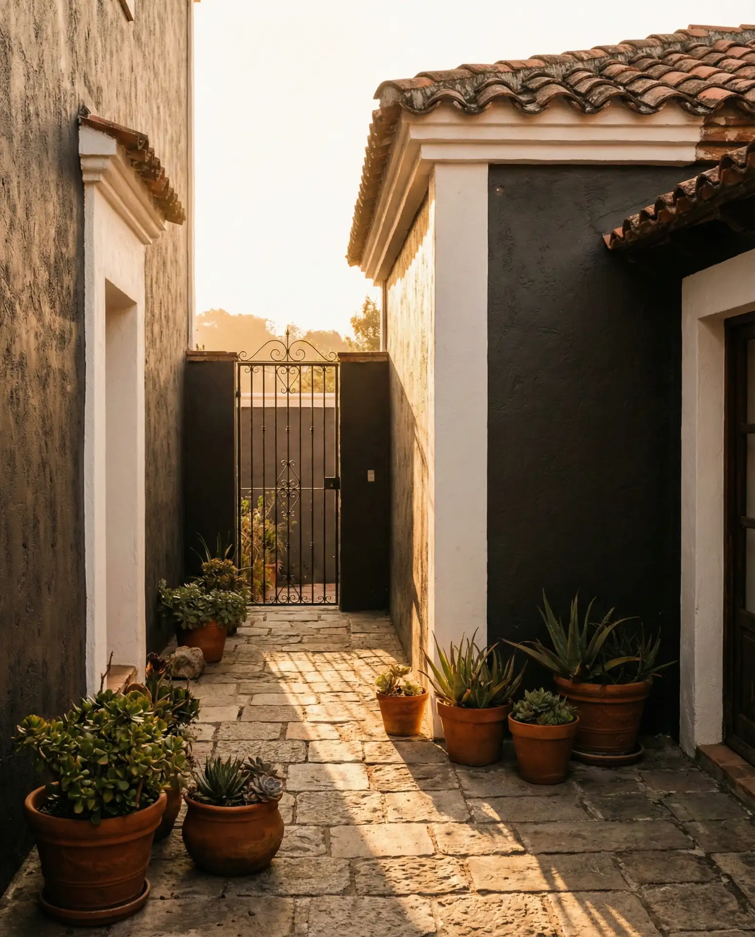 Charcoal Stucco with White Trim and Terracotta Roof 2