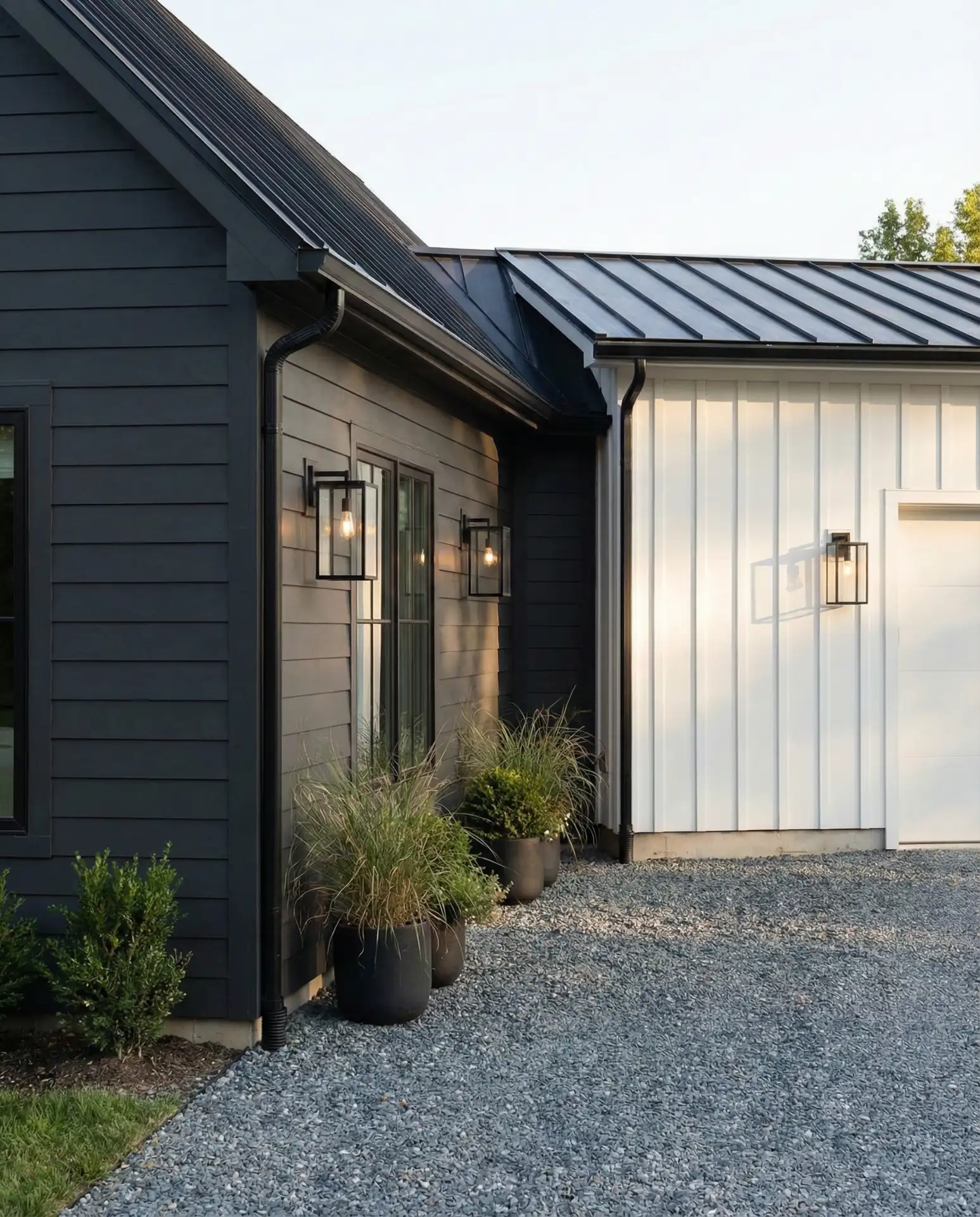 Charcoal with White Board and Batten and Black Metal Roof 1