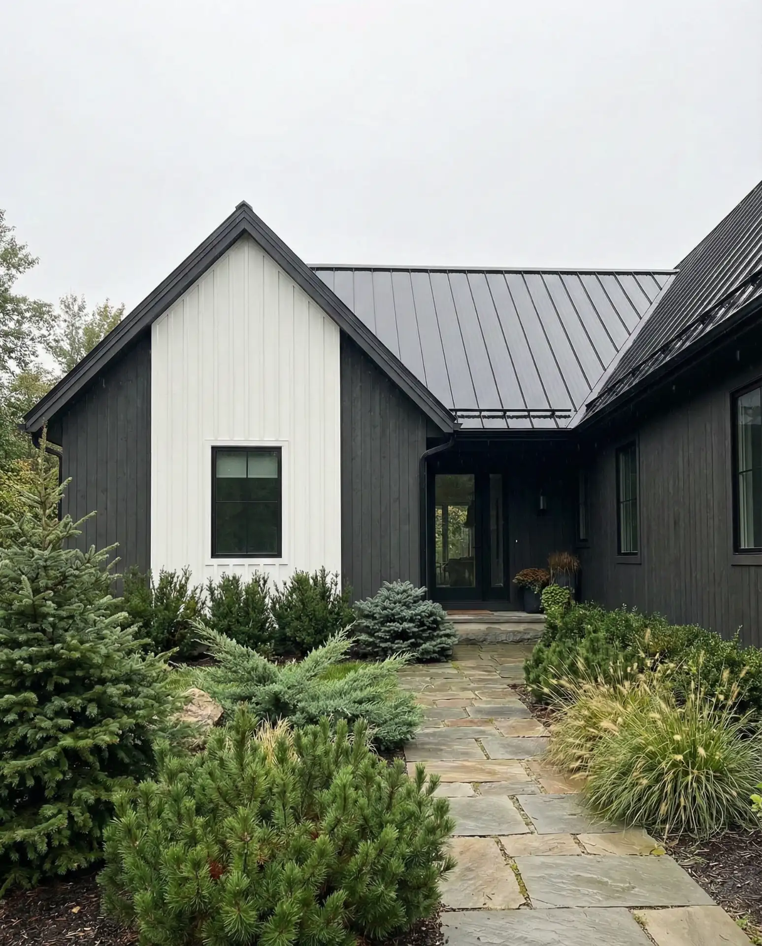 Charcoal with White Board and Batten and Black Metal Roof 2