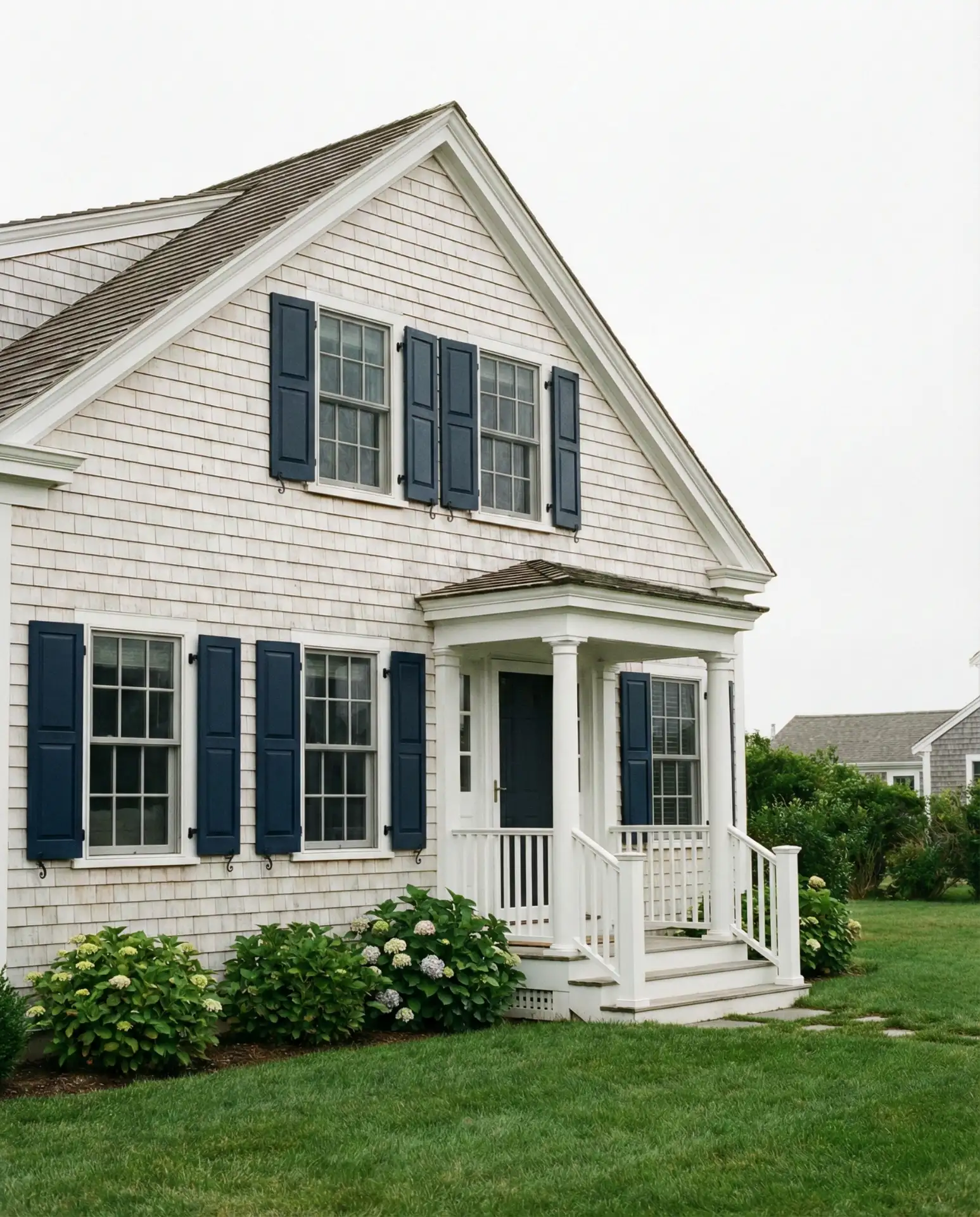 Classic White Shingles with Navy Shutters 2