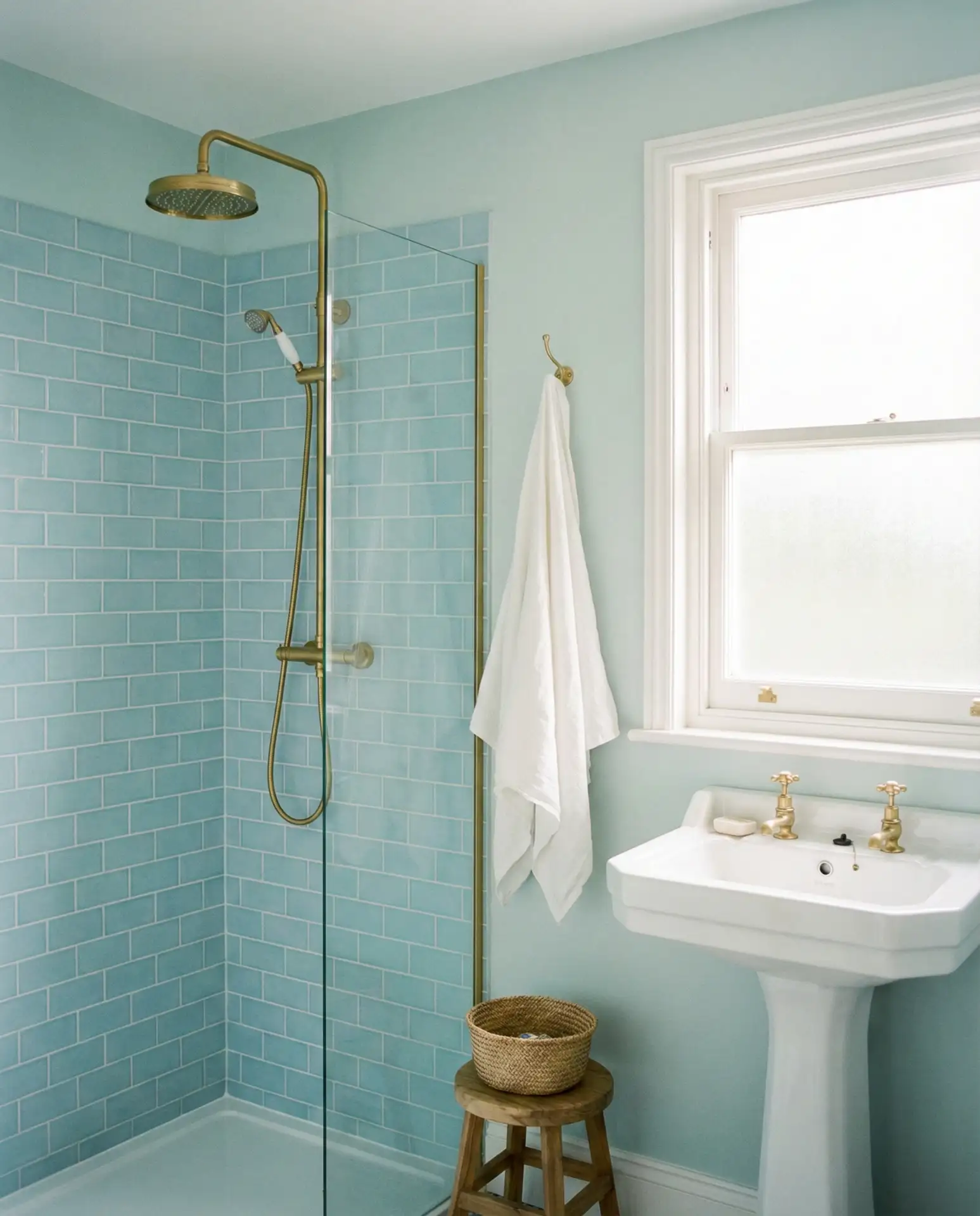 Coastal Blue Subway Tiles with White Fixtures 1
