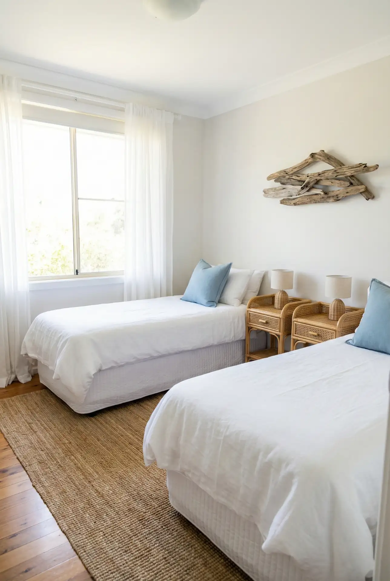 Coastal Twin Bedroom with Breezy Linen Textures 1