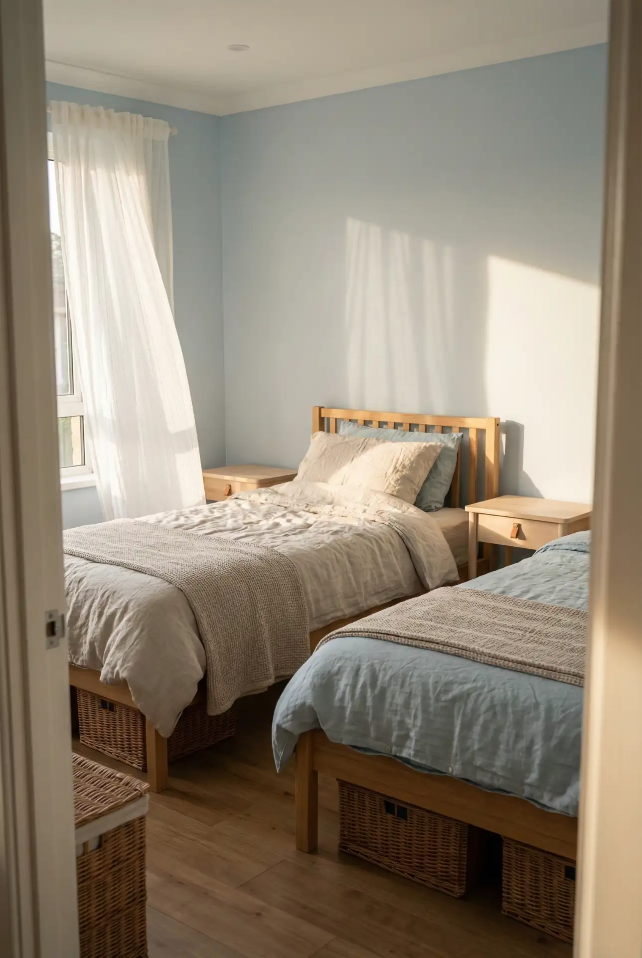 Coastal Twin Bedroom with Breezy Linen Textures 2