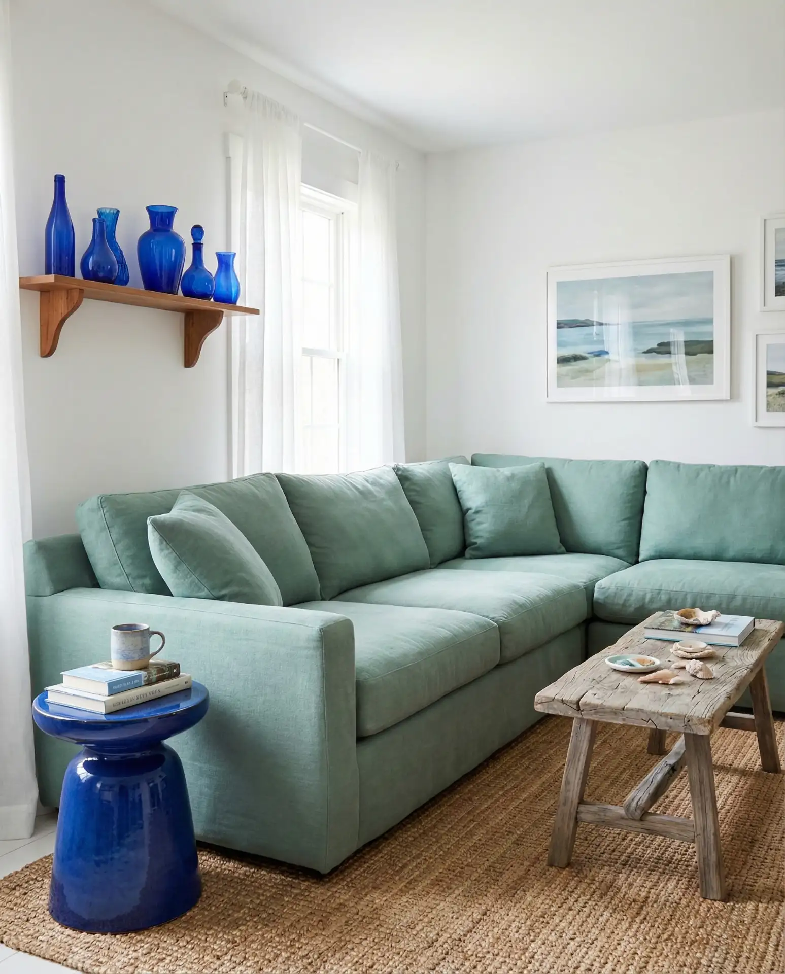 Cobalt Accent Pieces with Seafoam Sectional 1