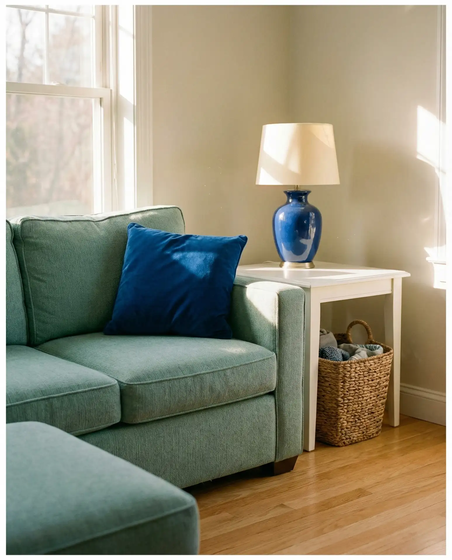 Cobalt Accent Pieces with Seafoam Sectional 2
