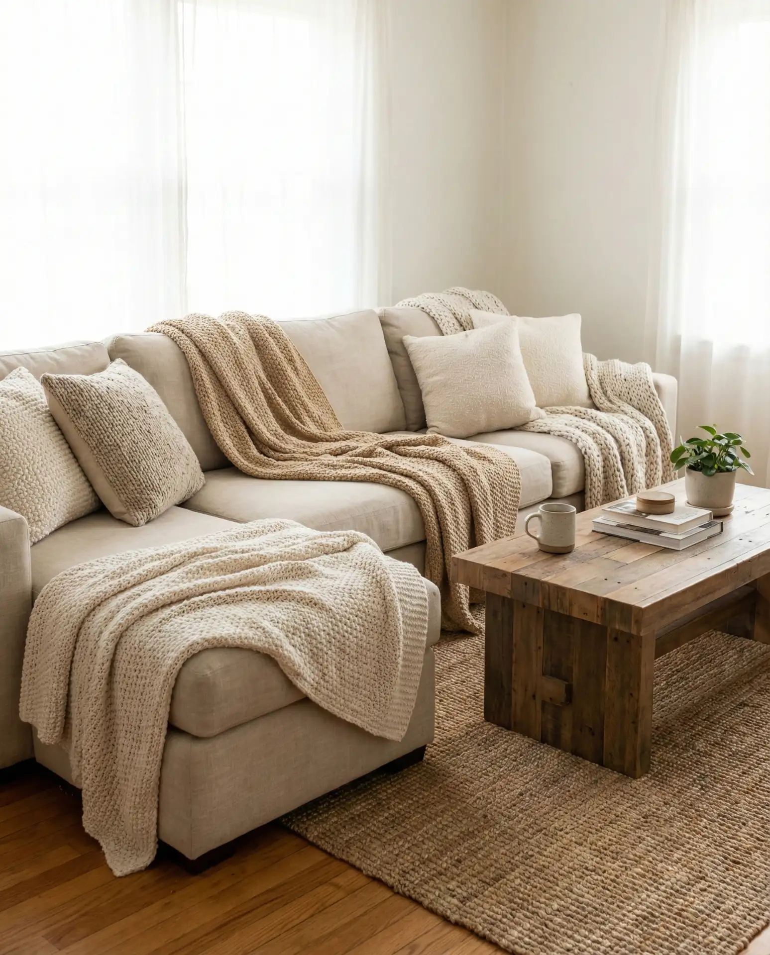 Cozy Corner Sectional with Layered Throws 1