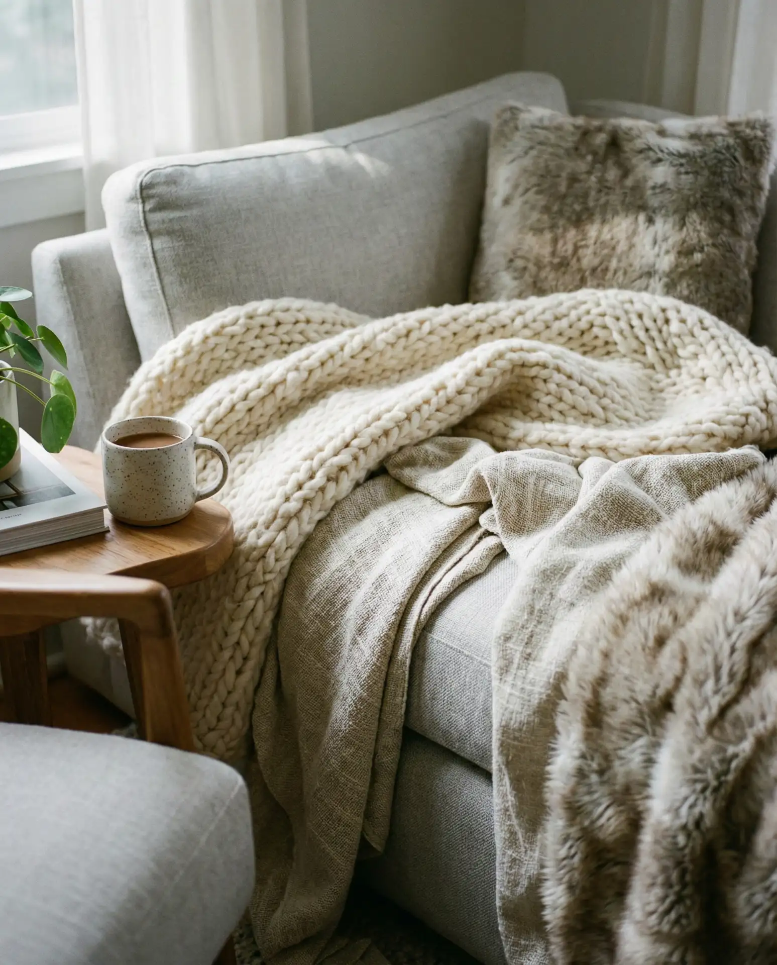 Cozy Corner Sectional with Layered Throws 2