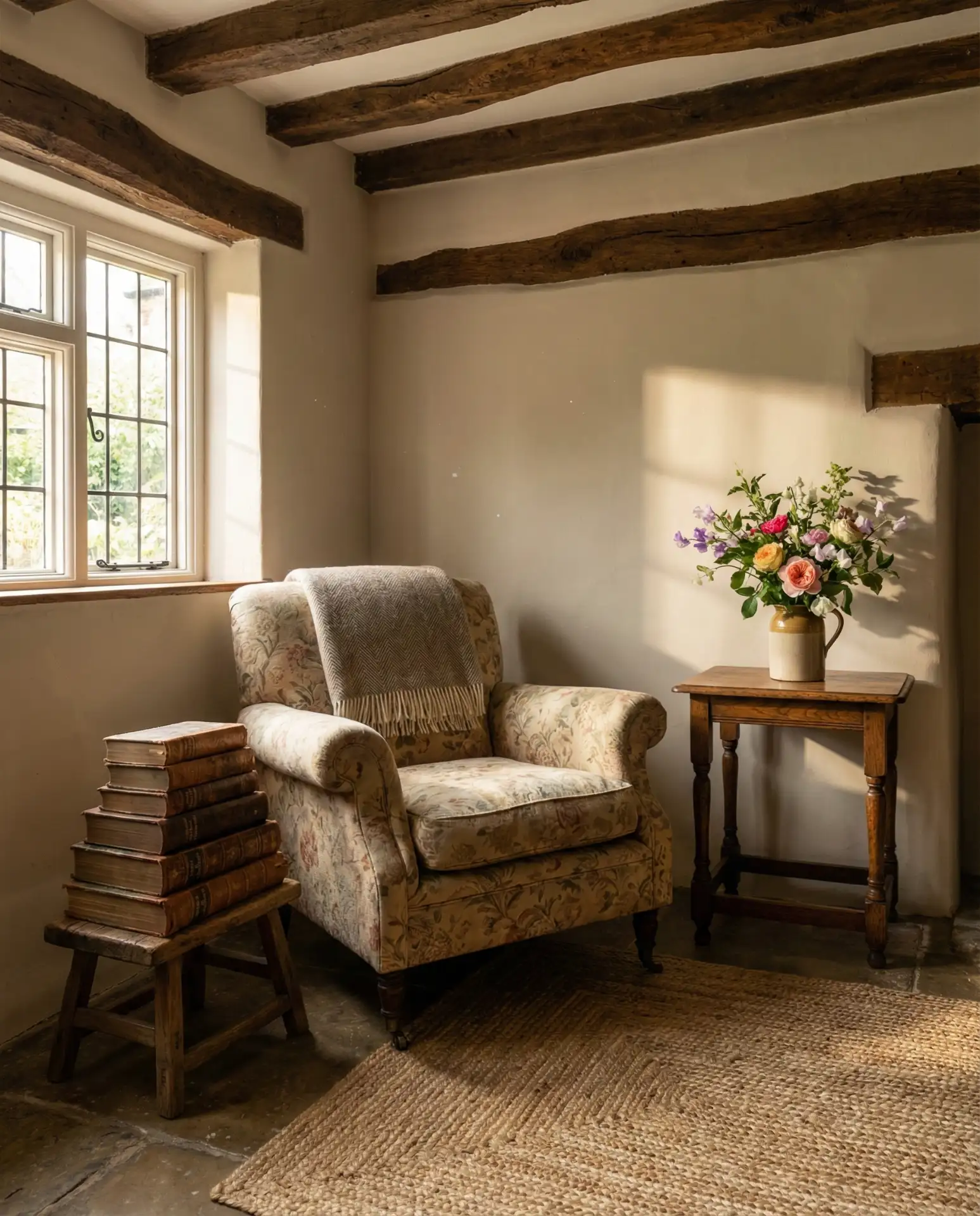 Cozy English Cottage Living Room with Soft Textures 2