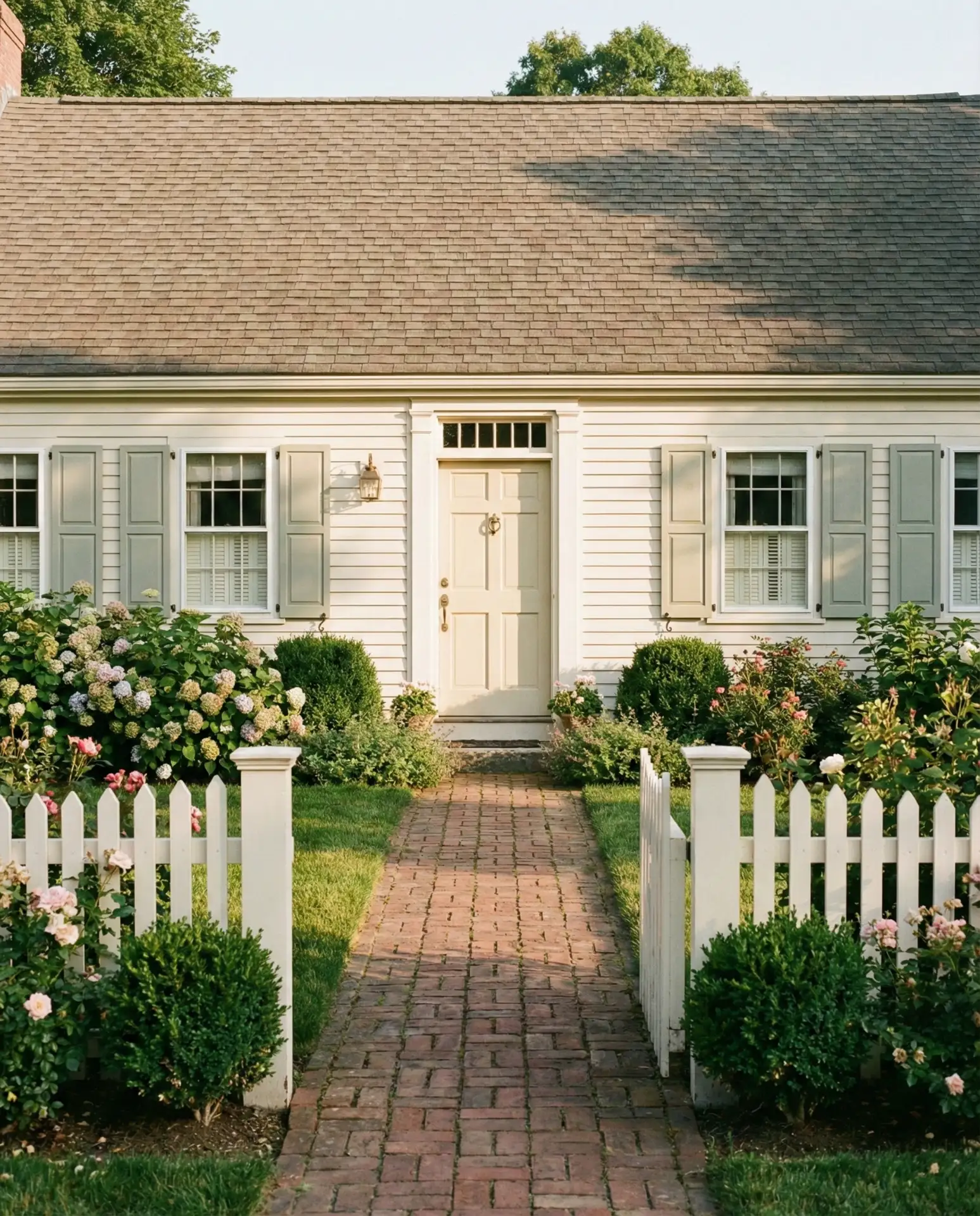 Cream with Soft Grey-Green Shutters 1