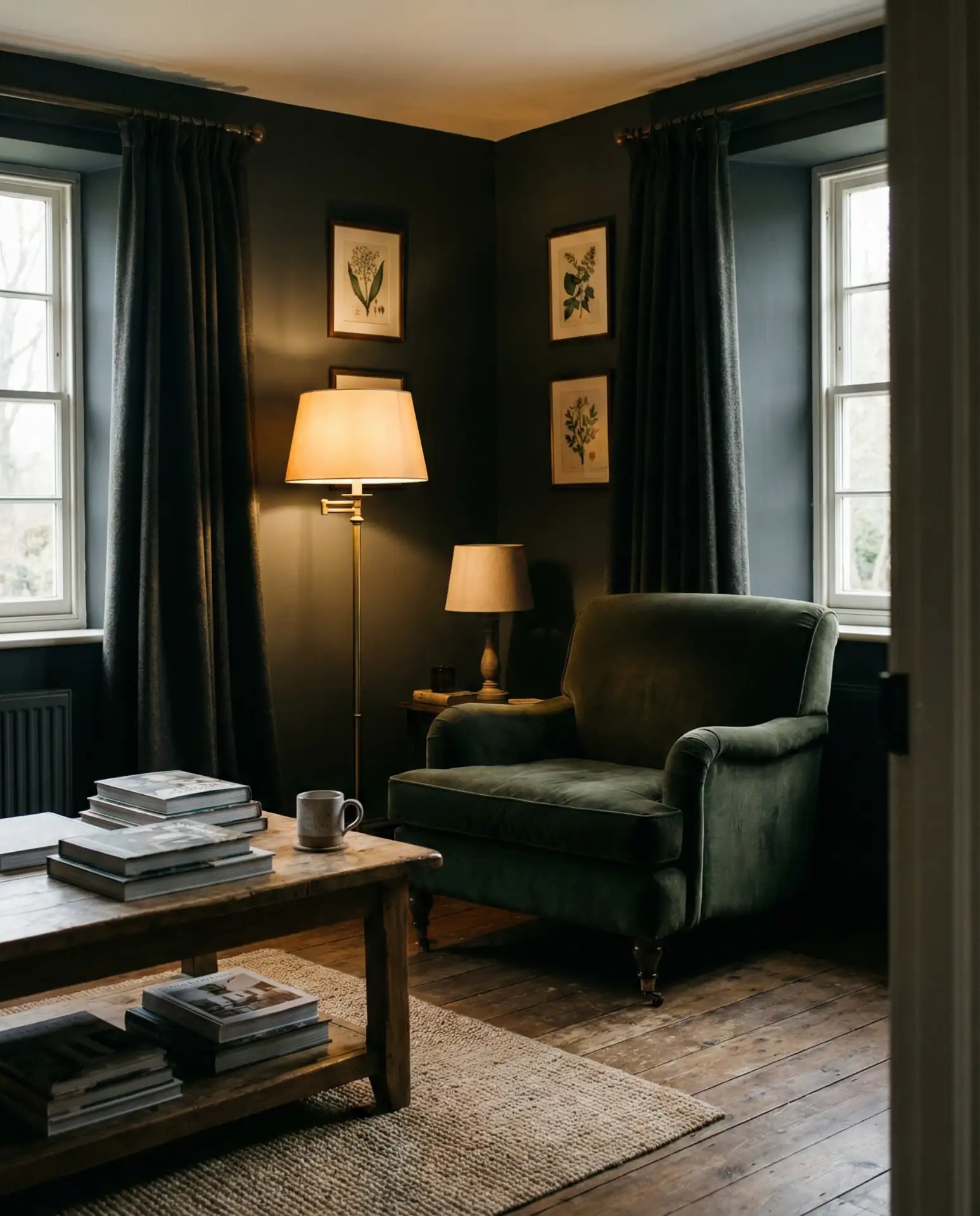 Dark Cottage Living Room with Rich, Enveloping Tones 1
