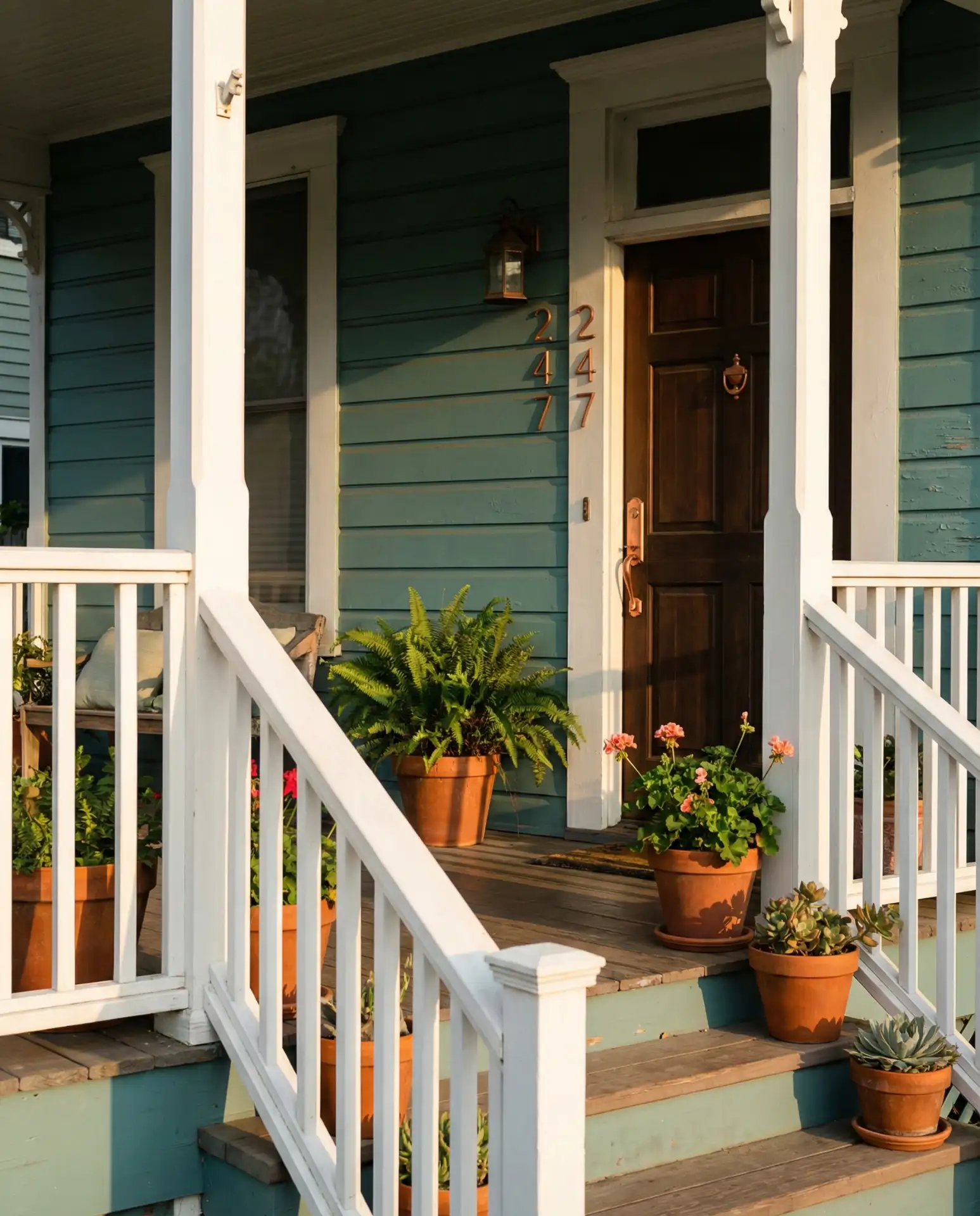 Dark Teal with White Trim and Copper Accents 1