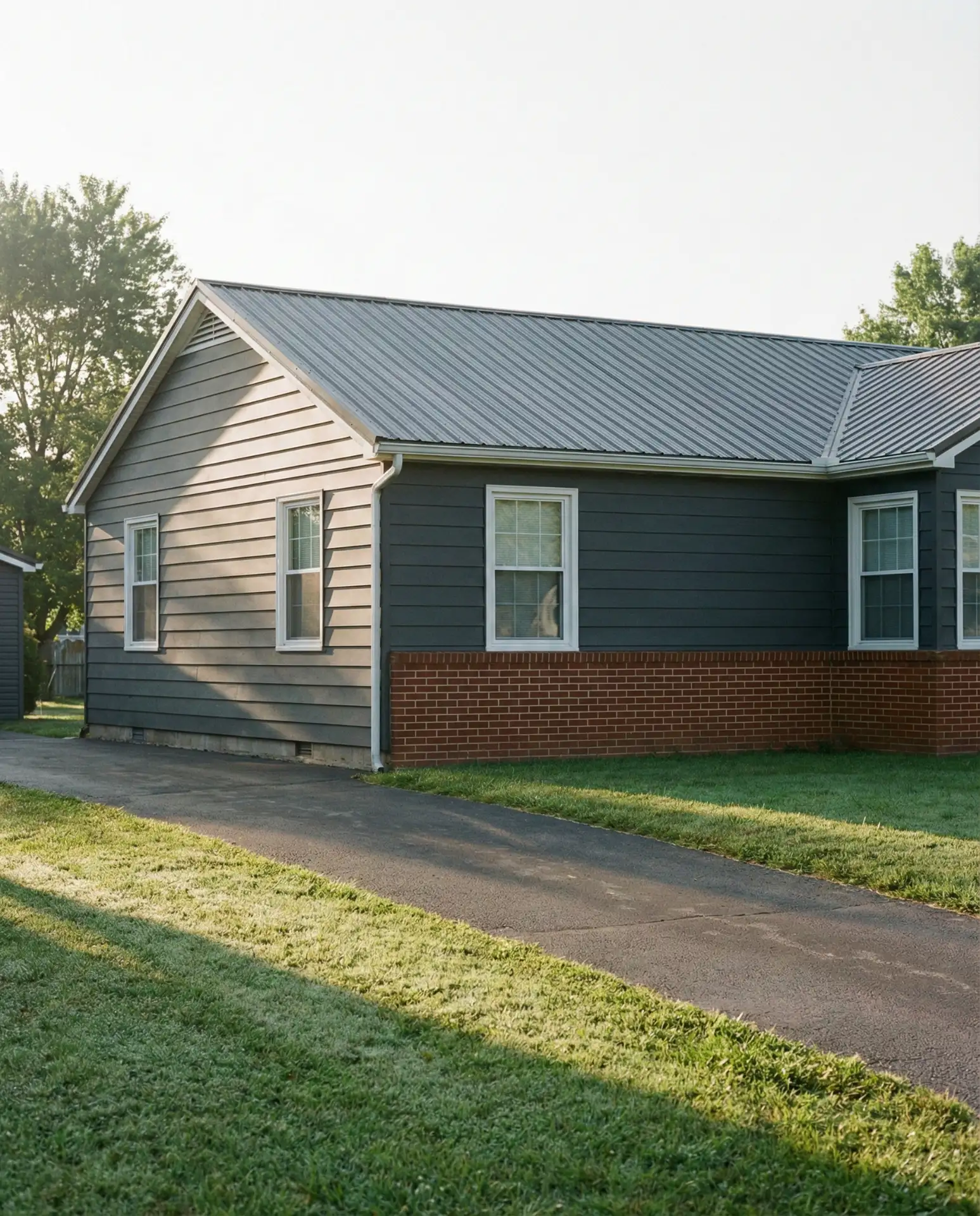 Deep Charcoal with Brick Foundation and Metal Roof 2