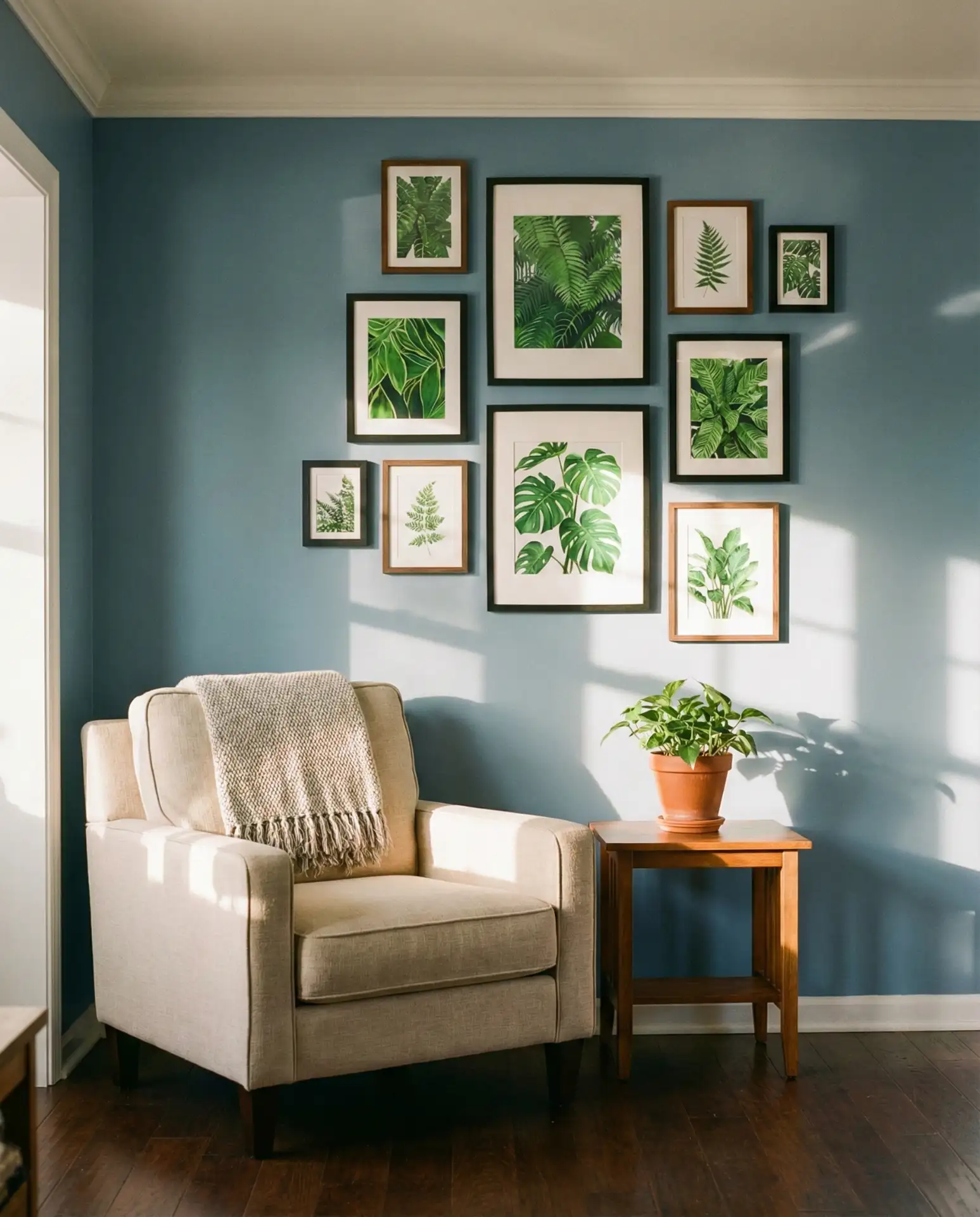 Dusty Blue Walls with Kelly Green Artwork 1