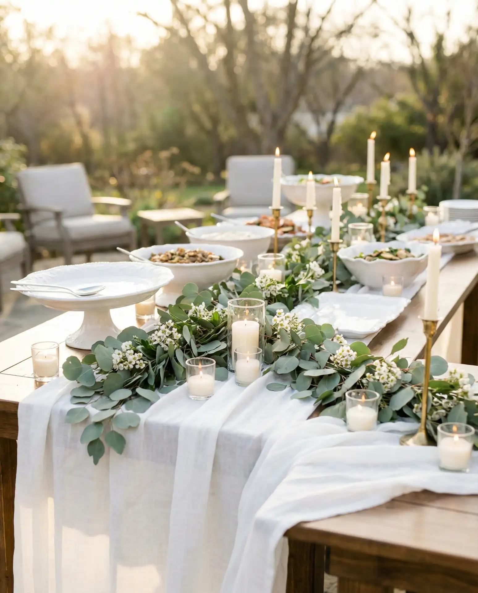 Elegant White Wedding Buffet with Greenery Accents 1