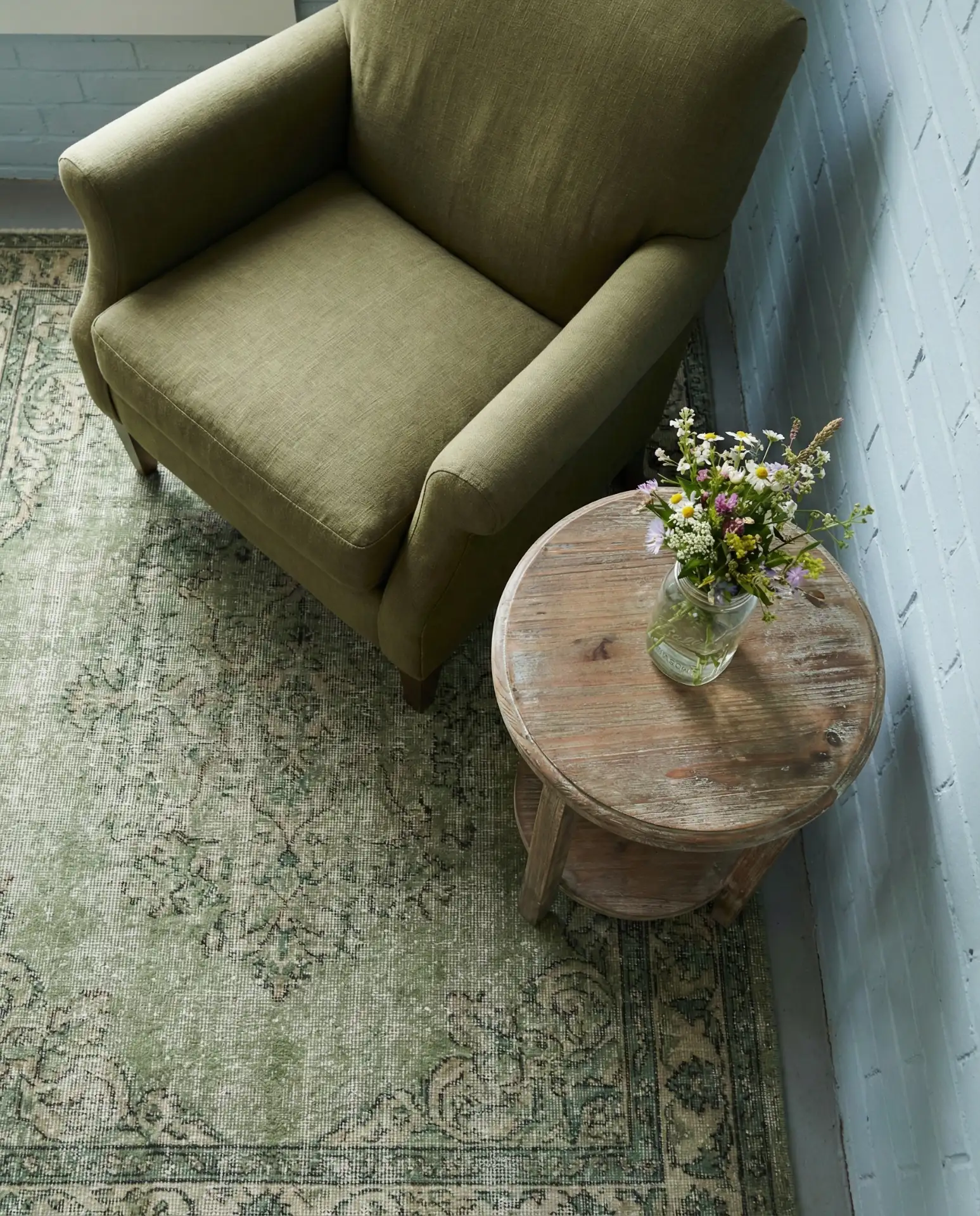 Farmhouse Blue with Olive Green Textiles 2