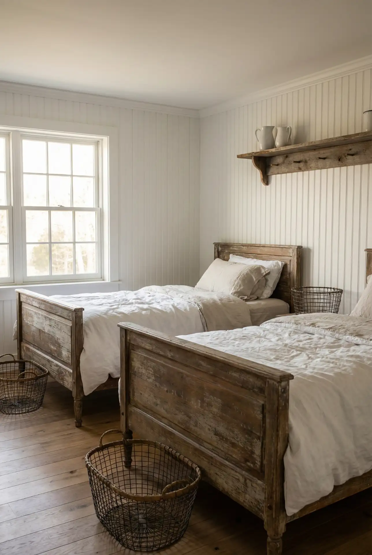 Farmhouse Twin Bedroom with Reclaimed Wood Accents 1