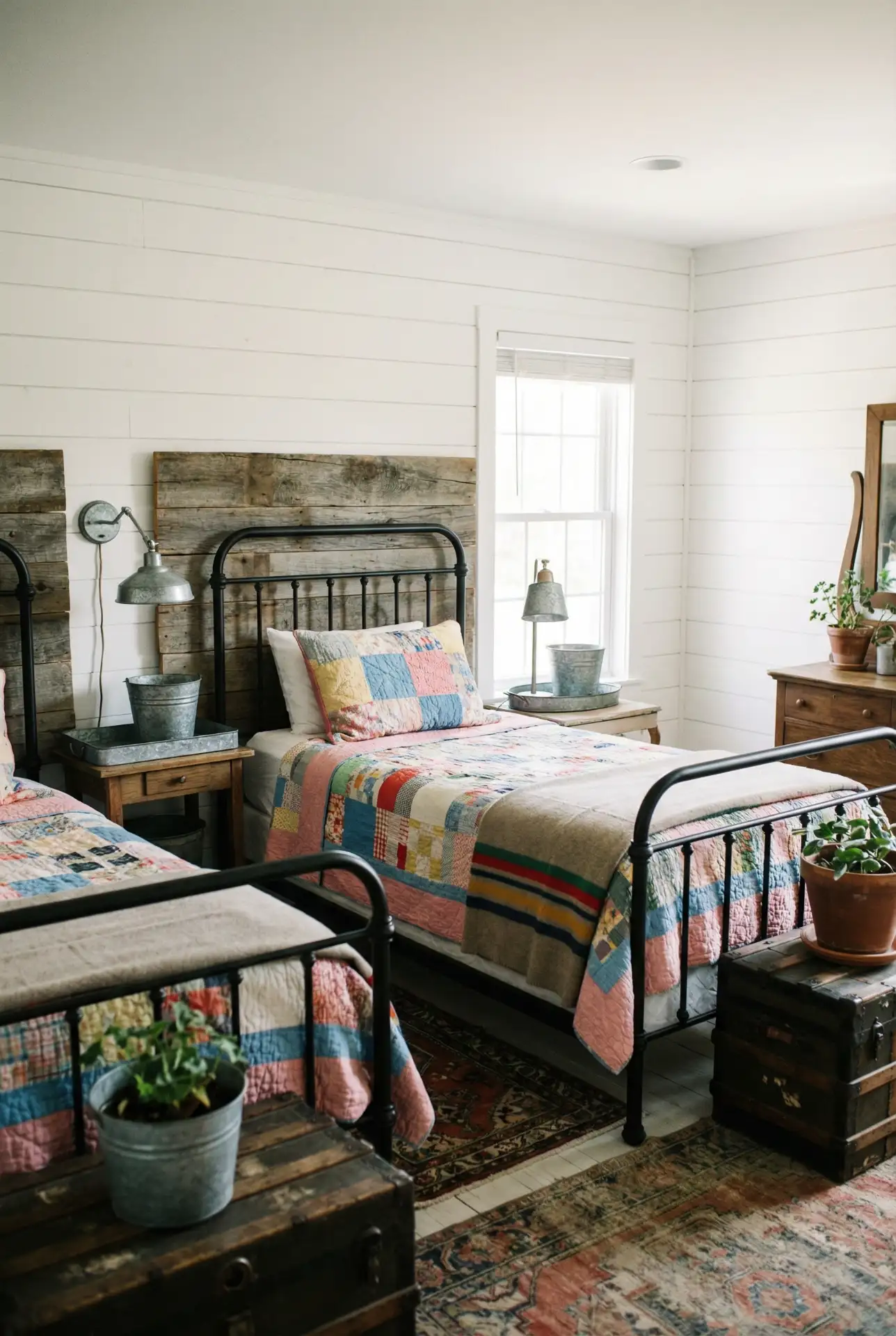 Farmhouse Twin Bedroom with Reclaimed Wood Accents 2