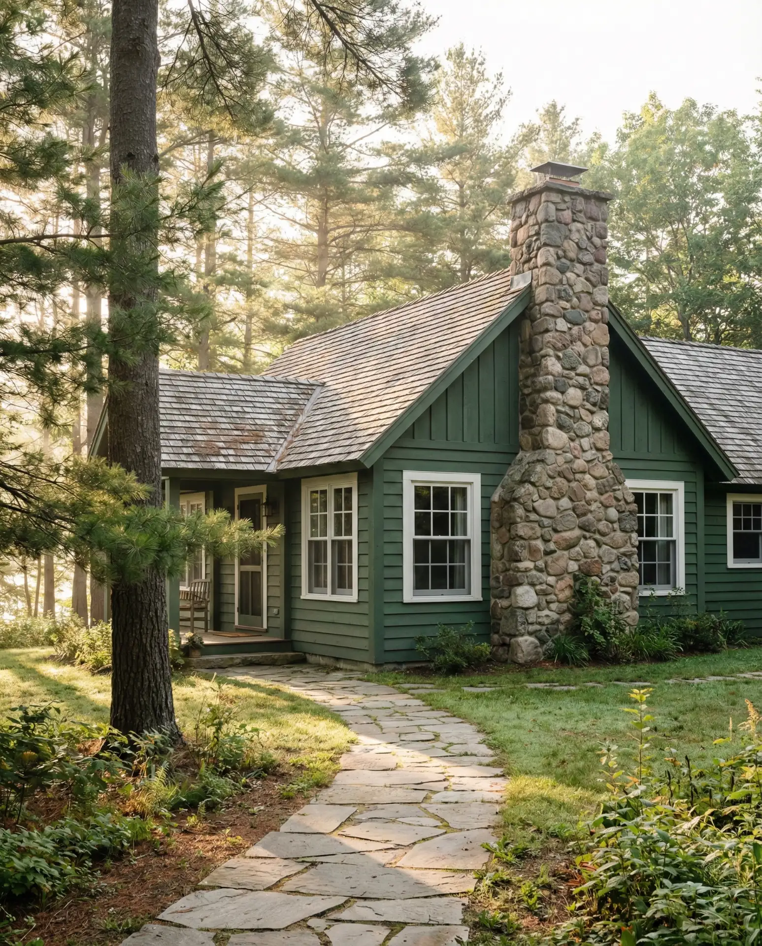 Forest Green with Natural Stone and Cedar Shake Roof 1