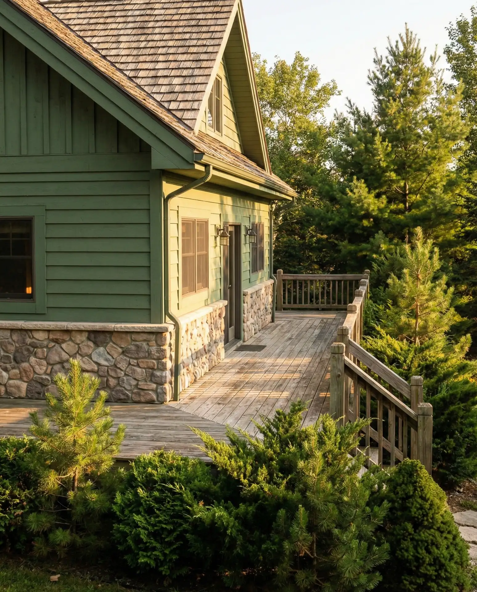 Forest Green with Natural Stone and Cedar Shake Roof 2