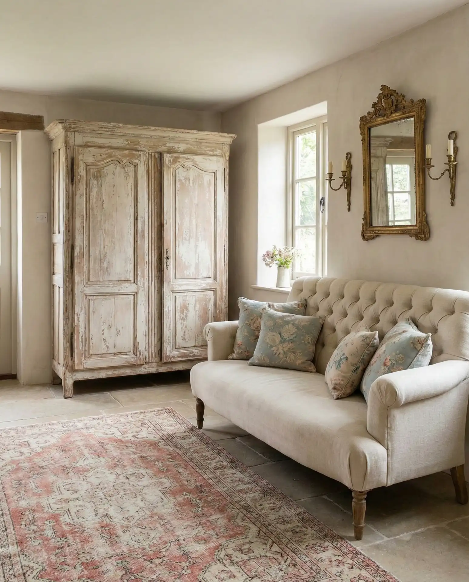 French Country Cottage Living Room with Vintage Charm 1