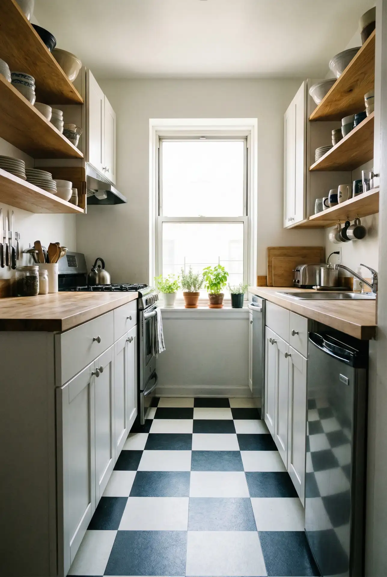 Galley Kitchen Optimized for Narrow Footprints 2