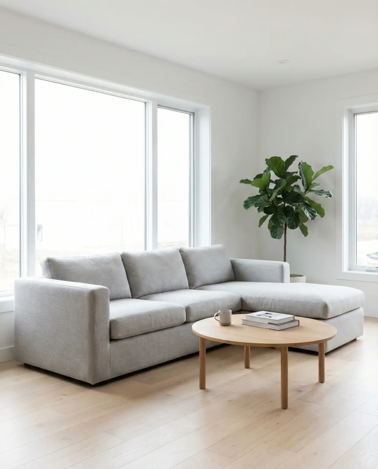 Gray Linen Sectional in a Scandinavian Space 1