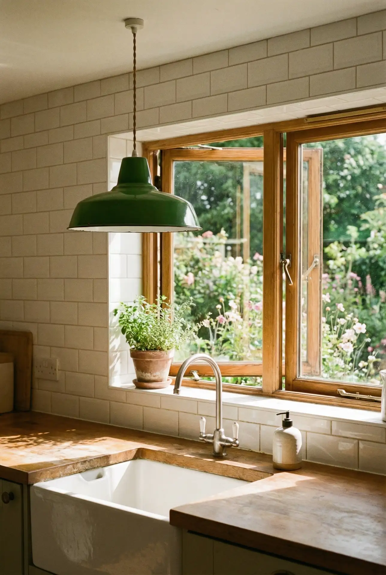 Green Enamel Barn-Style Pendants 1