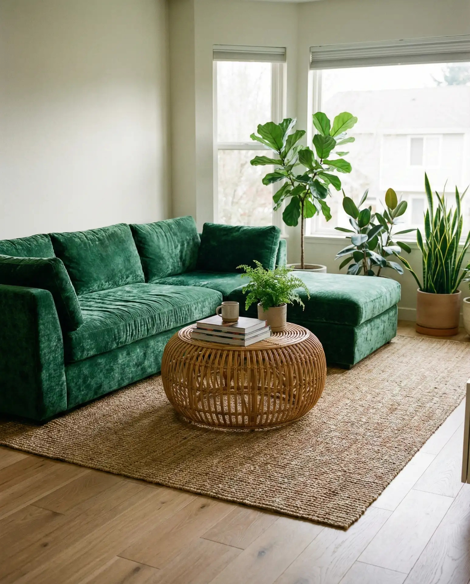 Green Velvet Sectional for a Nature-Inspired Look 1
