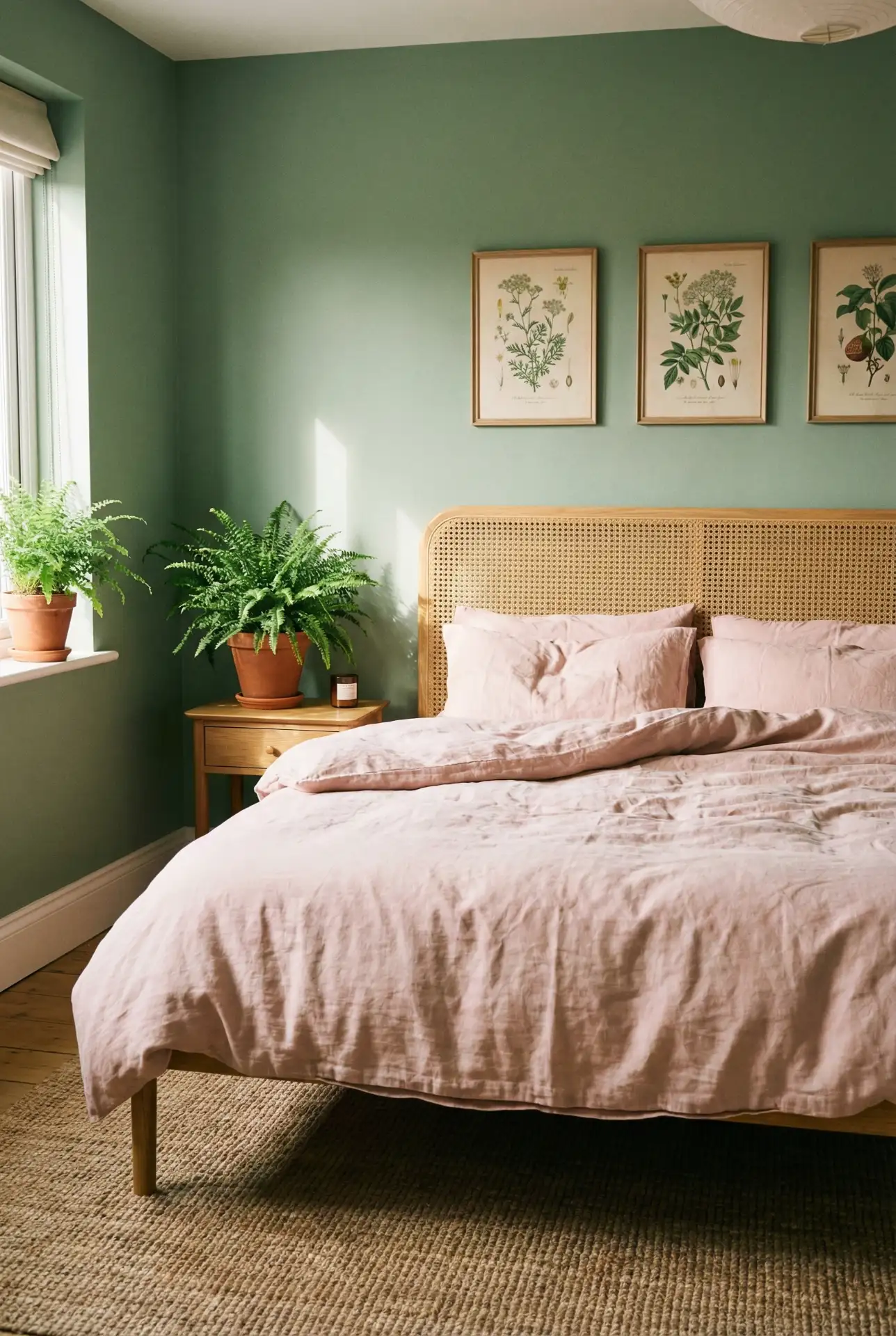 Green and Pink Botanical Bedroom 1