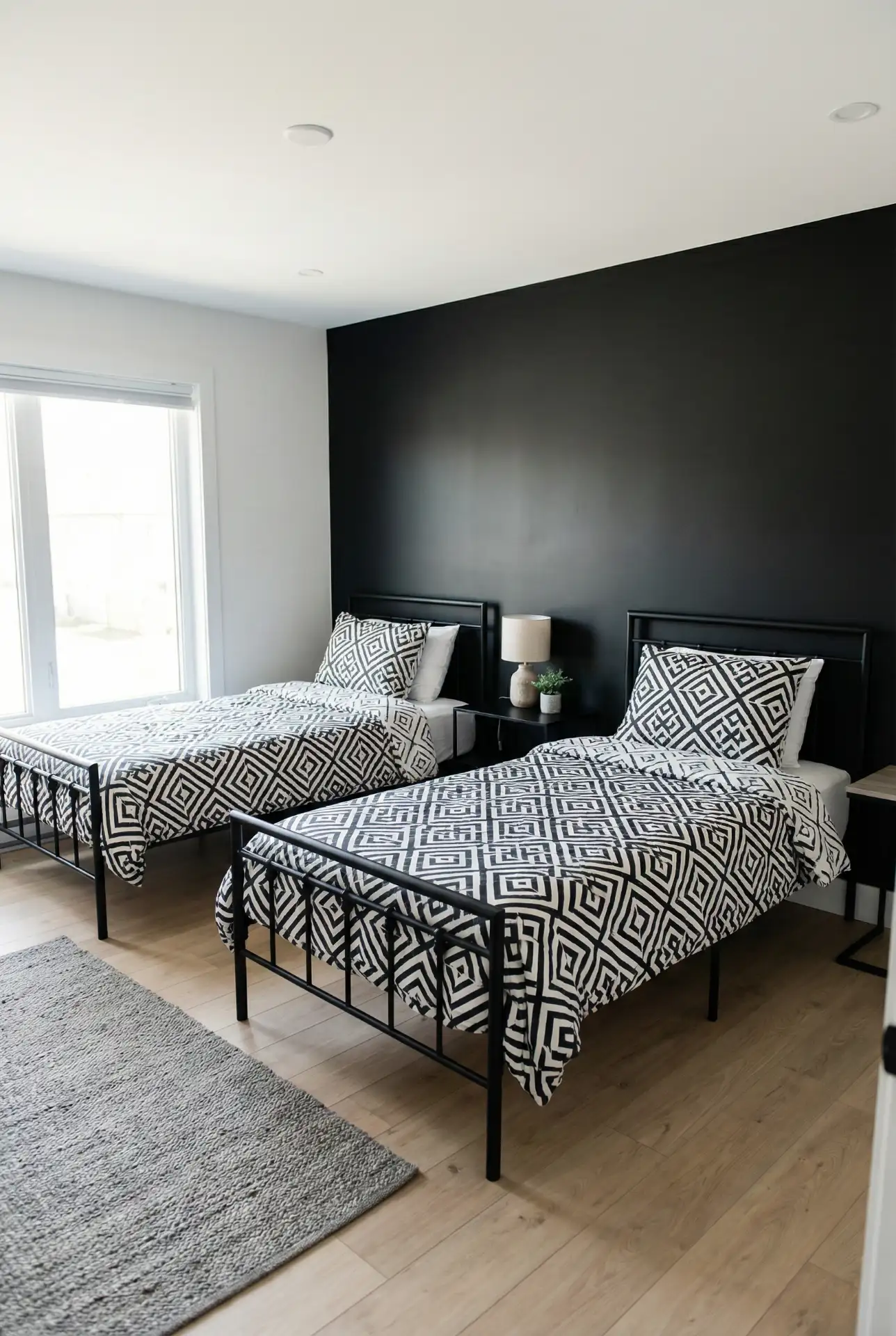 Grey Twin Bedroom with Layered Neutrals 1