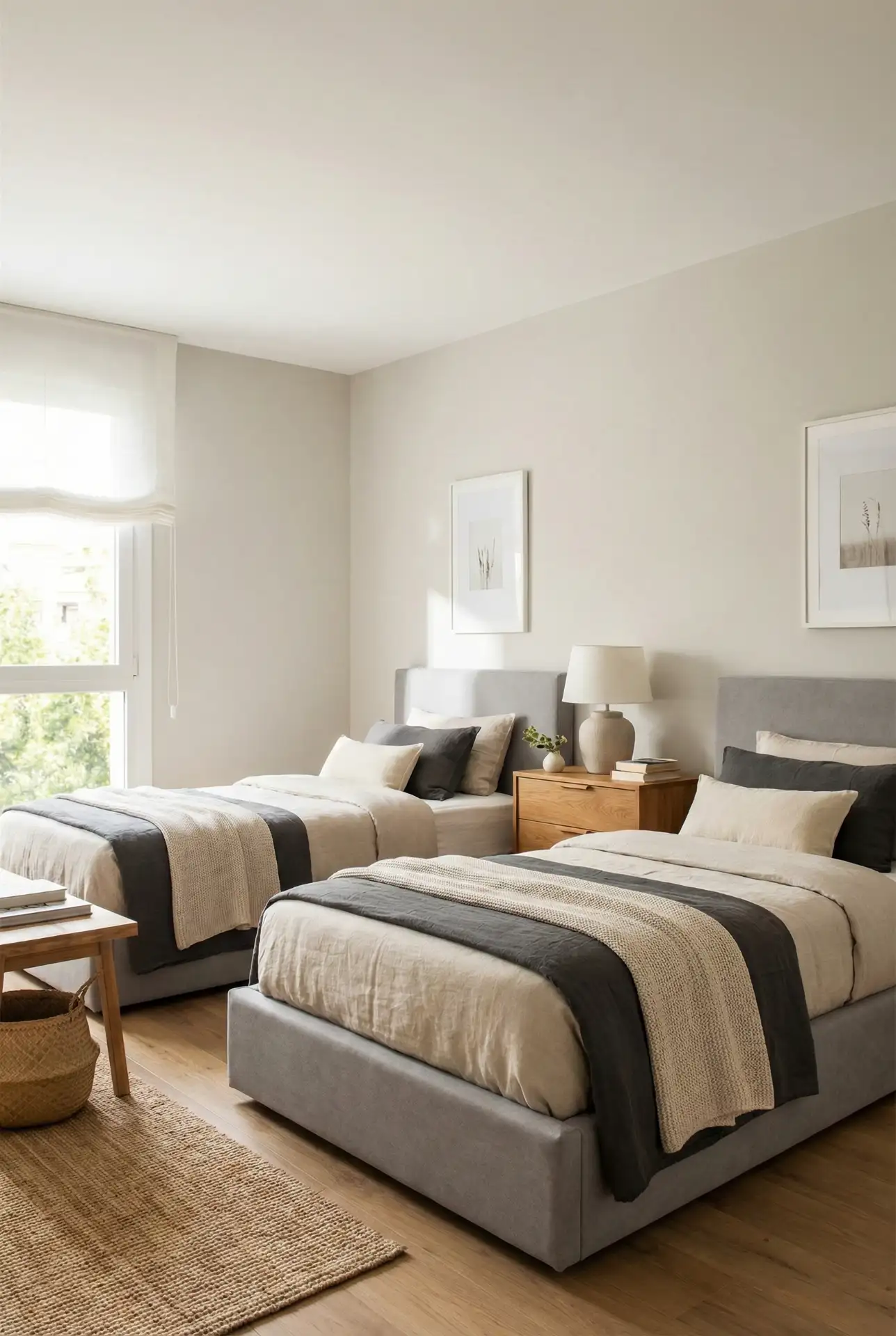 Grey Twin Bedroom with Layered Neutrals 2