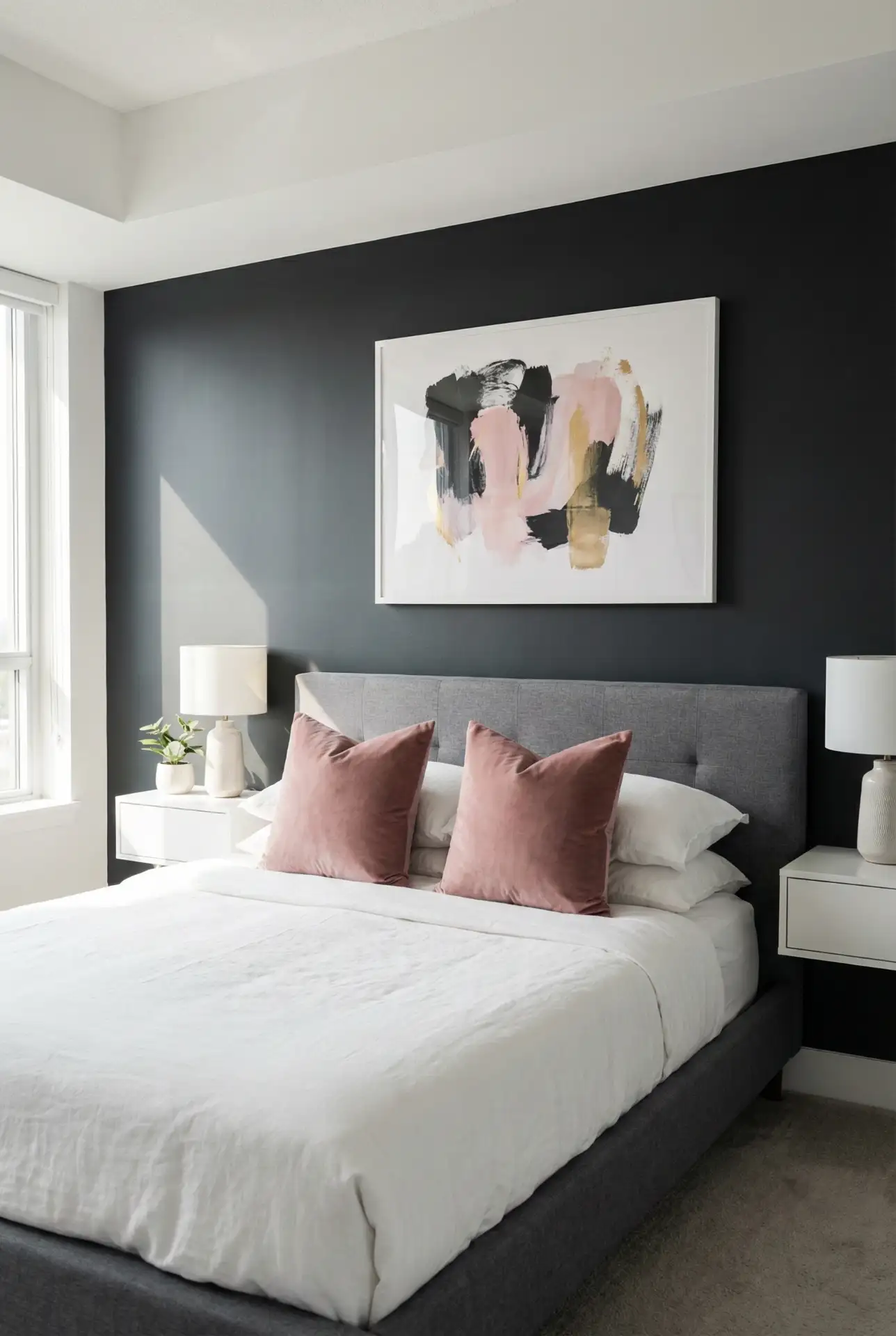 Grey and Pink Sophisticated Bedroom 1