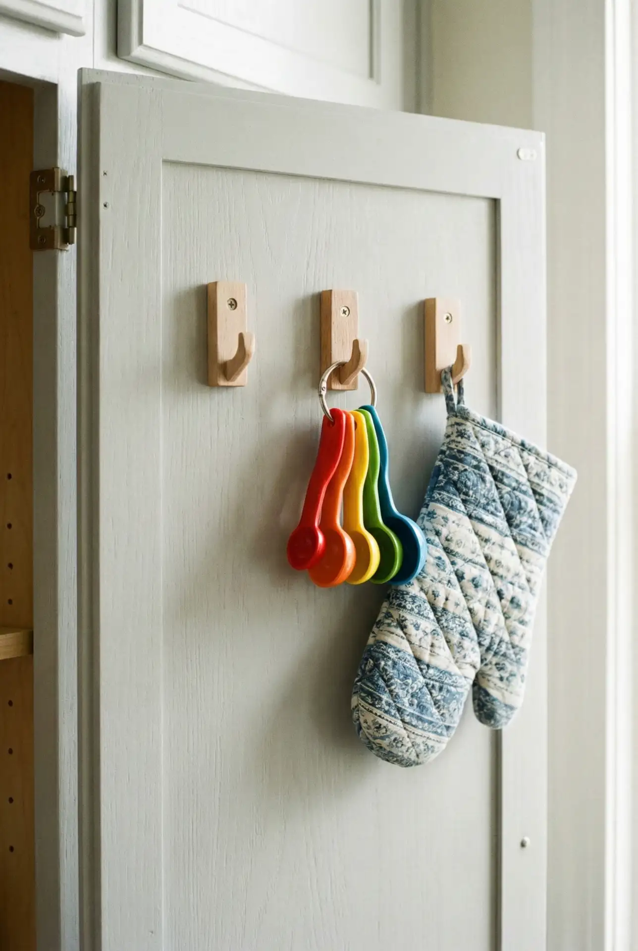 Hooks Inside Doors for Measuring Cups and Aprons 2