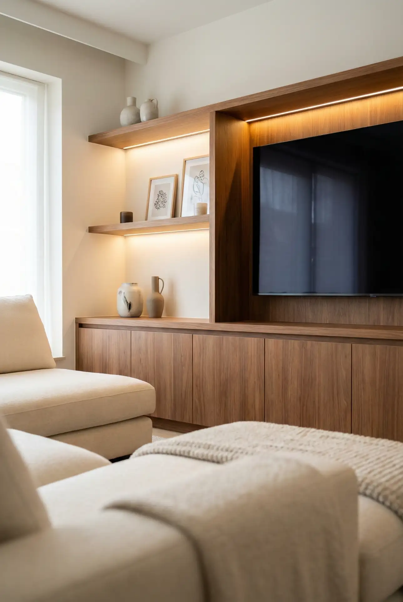 Integrated Media Wall with Hidden Storage 1