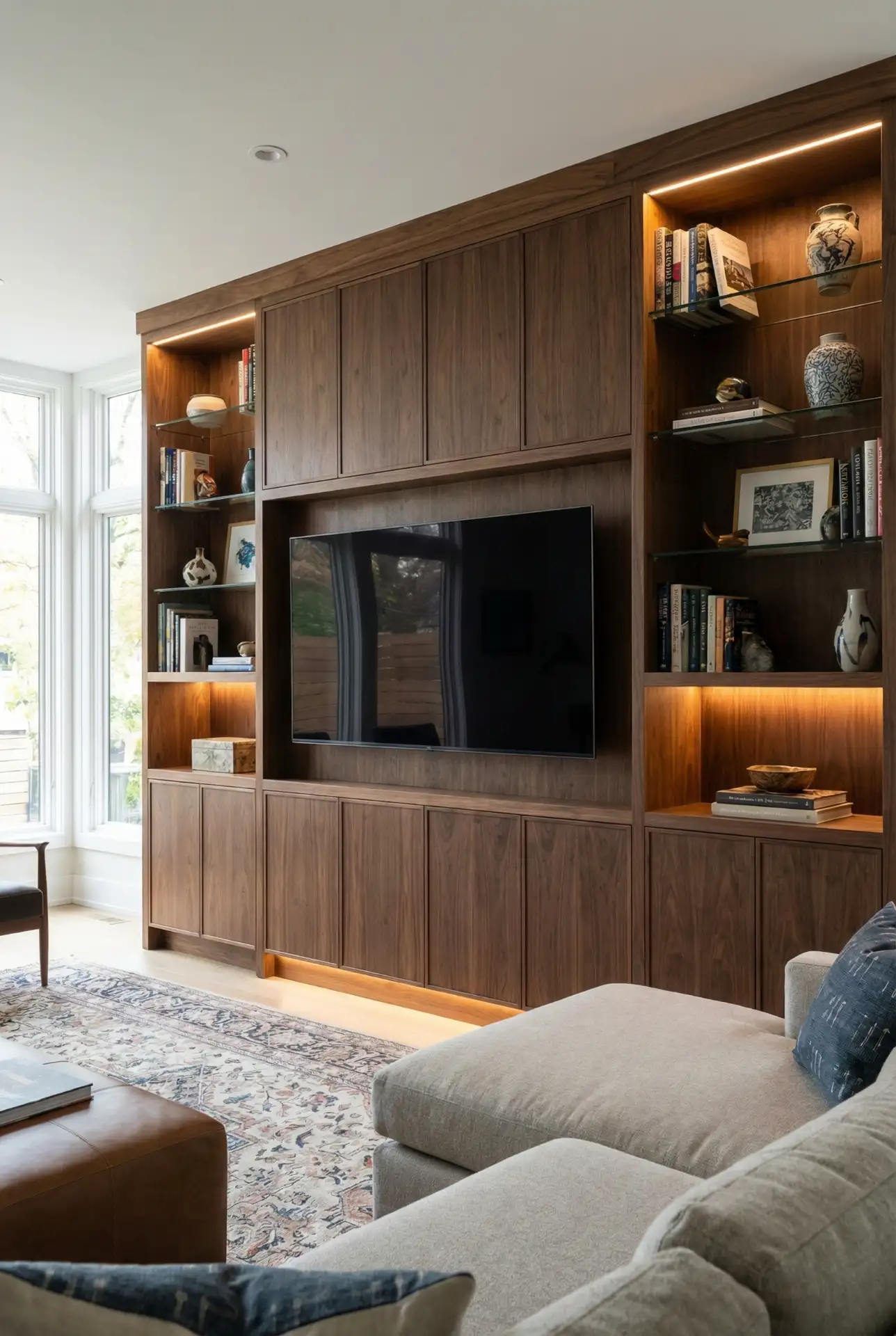 Integrated Media Wall with Hidden Storage 2